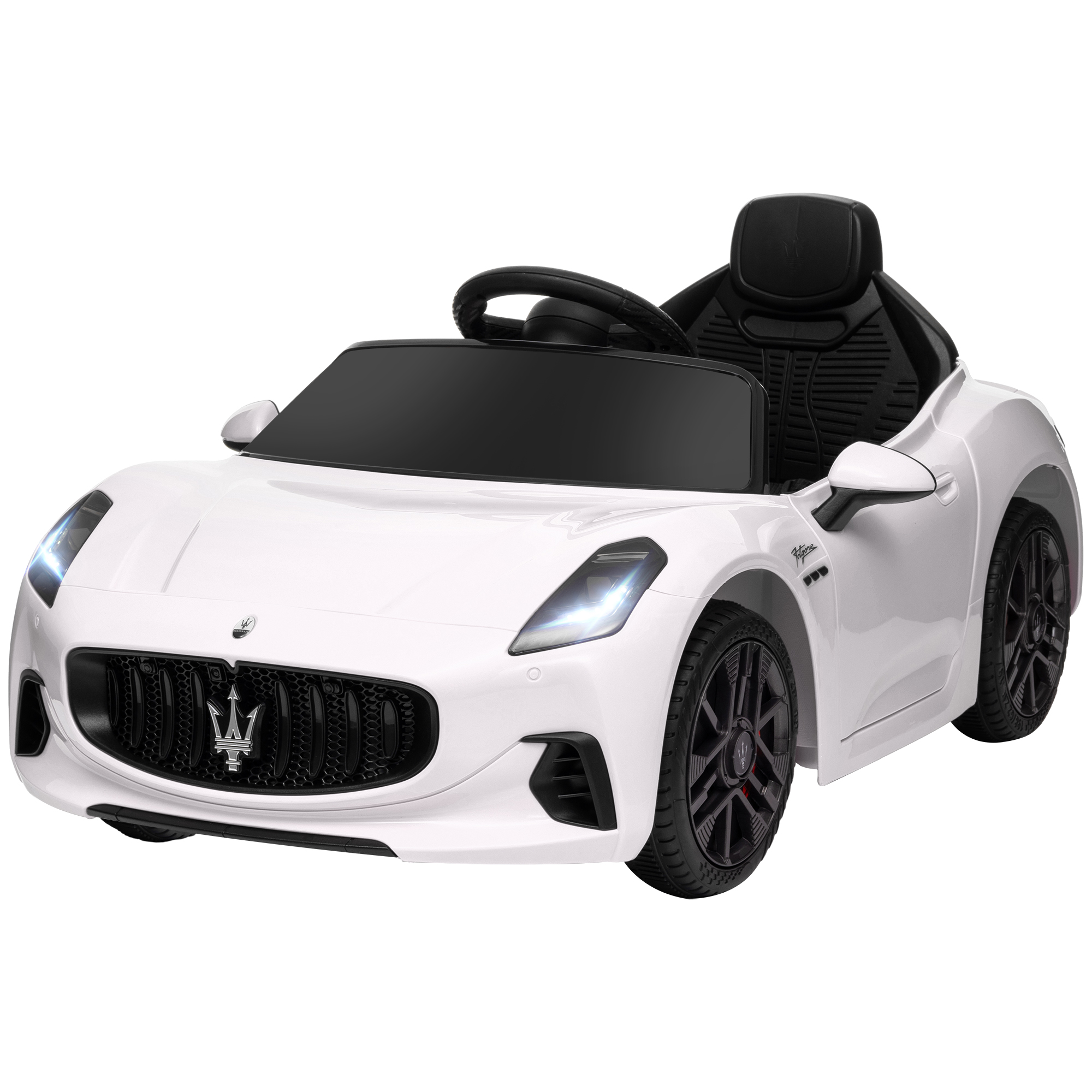 AIYAPLAY Elektrisches Kinderfahrzeug mit Maserati Gran Turismo Folgore Lizenz, 12V Elektroauto mit 2,4G Fernbedienung, LED-Scheinwerfern, Musik, Hupe, MP3, Auto für Kinder von 3 bis 5 Jahren, weiß Aosom