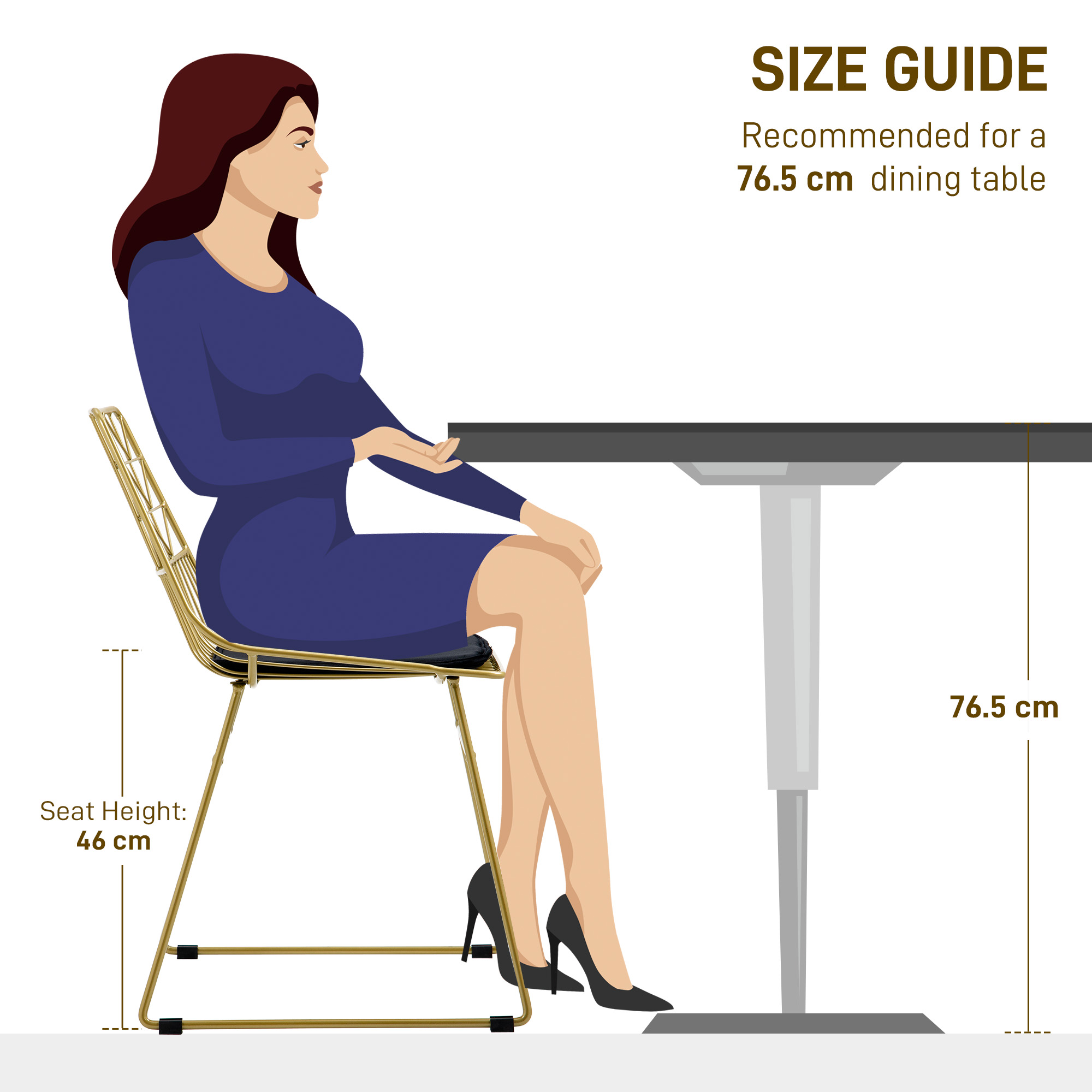 HOMCOM Luxurious Dining Chairs Set of 4, Metal Wire Kitchen Chair with Removable Velvet-feel Cushion, Cut-out Back and Steel Frame for Dining Room, Gold Tone 7