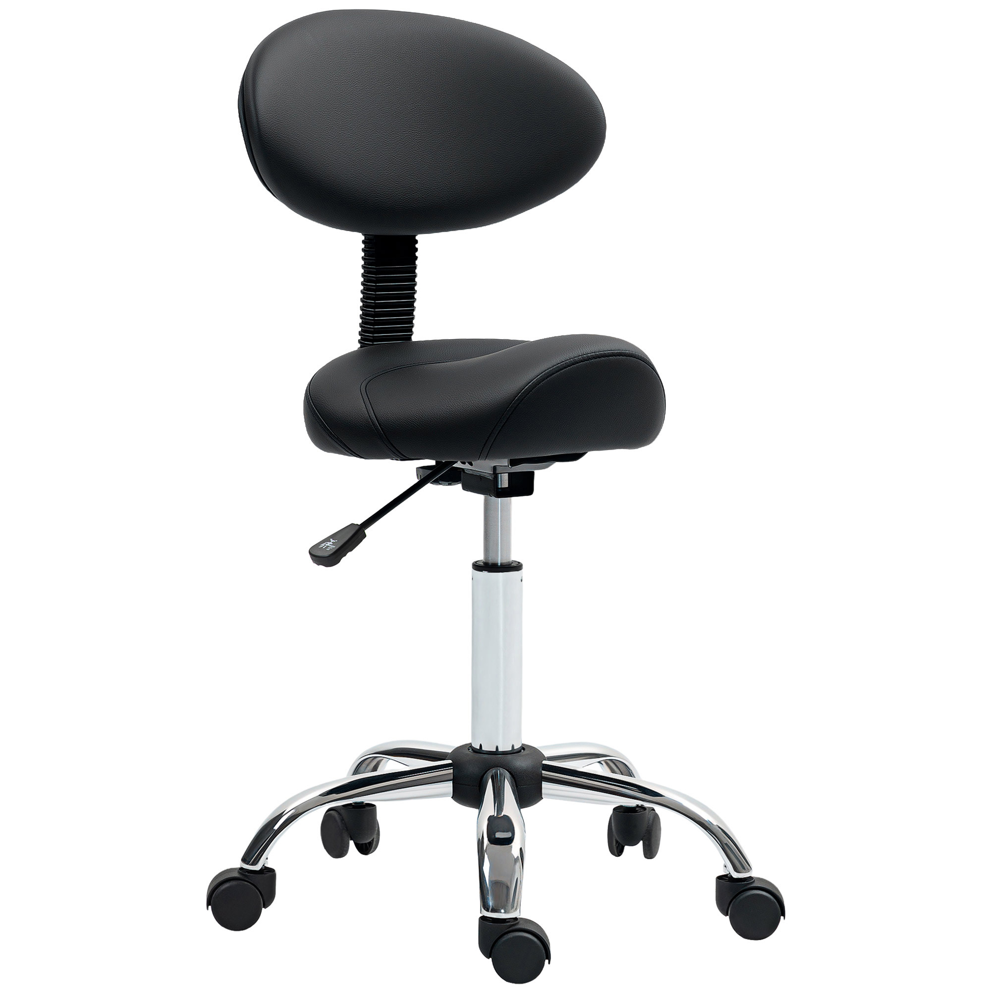 HOMCOM Rollhocker met hoogteverstelbare zitting 51-67 cm en rugleuning, voor massagestudio, tattoo, kliniek, spa, zwart