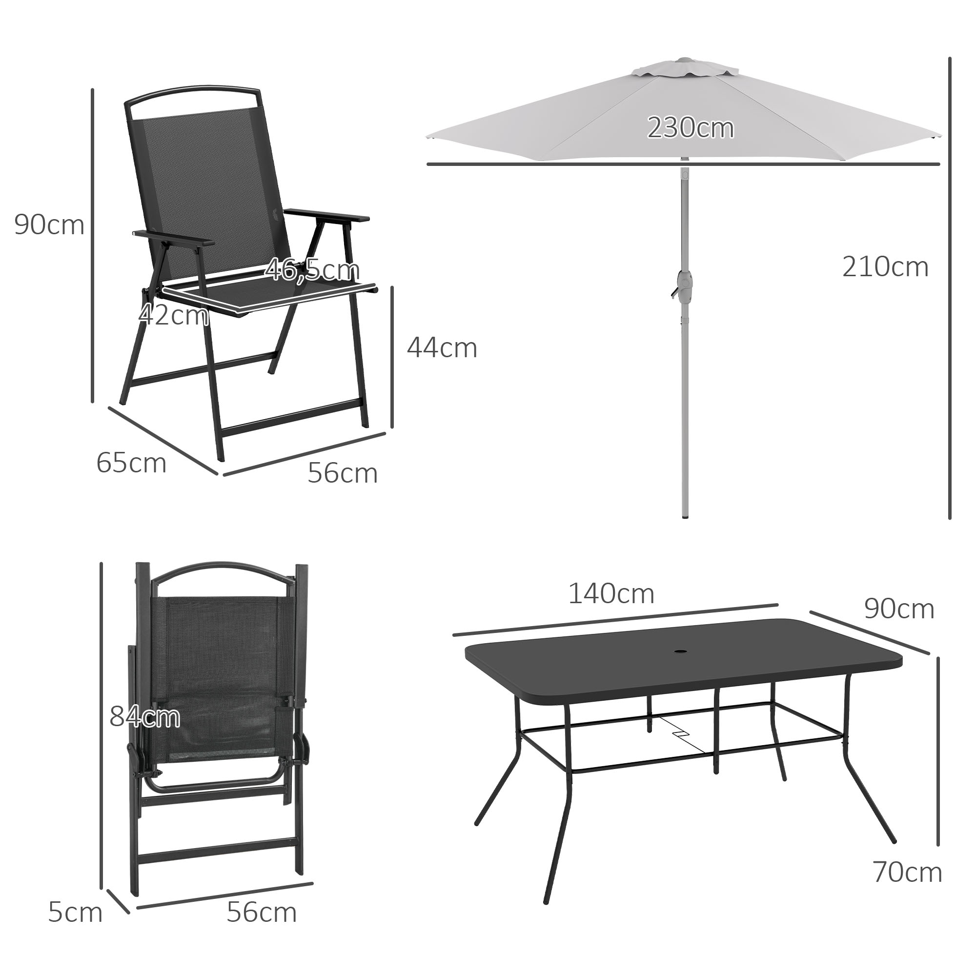 Outsunny 6-tlg. Gartentisch-Set Mit Stühlen & Sonnenschirm – Klappbar, Wetterfest, Cremefarben