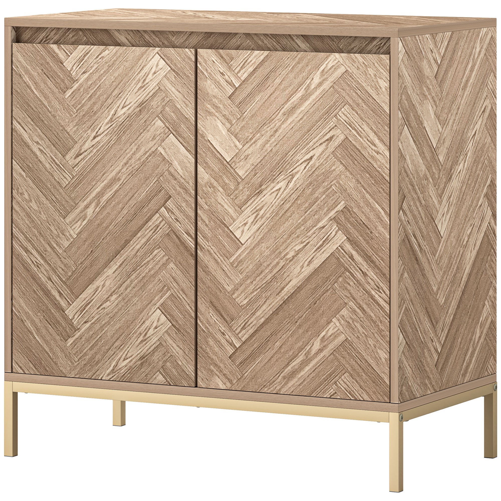 HOMCOM Aufbewahrungsschrank Buffet im skandinavischen Stil mit 2 Chevron-Türen, verstellbarem Regal und Stahlbeinen, Aufbewahrungsschrank für Wohnzimmer, Esszimmer, Abm. 78 x 40 x 78 cm, Eiche Aosom