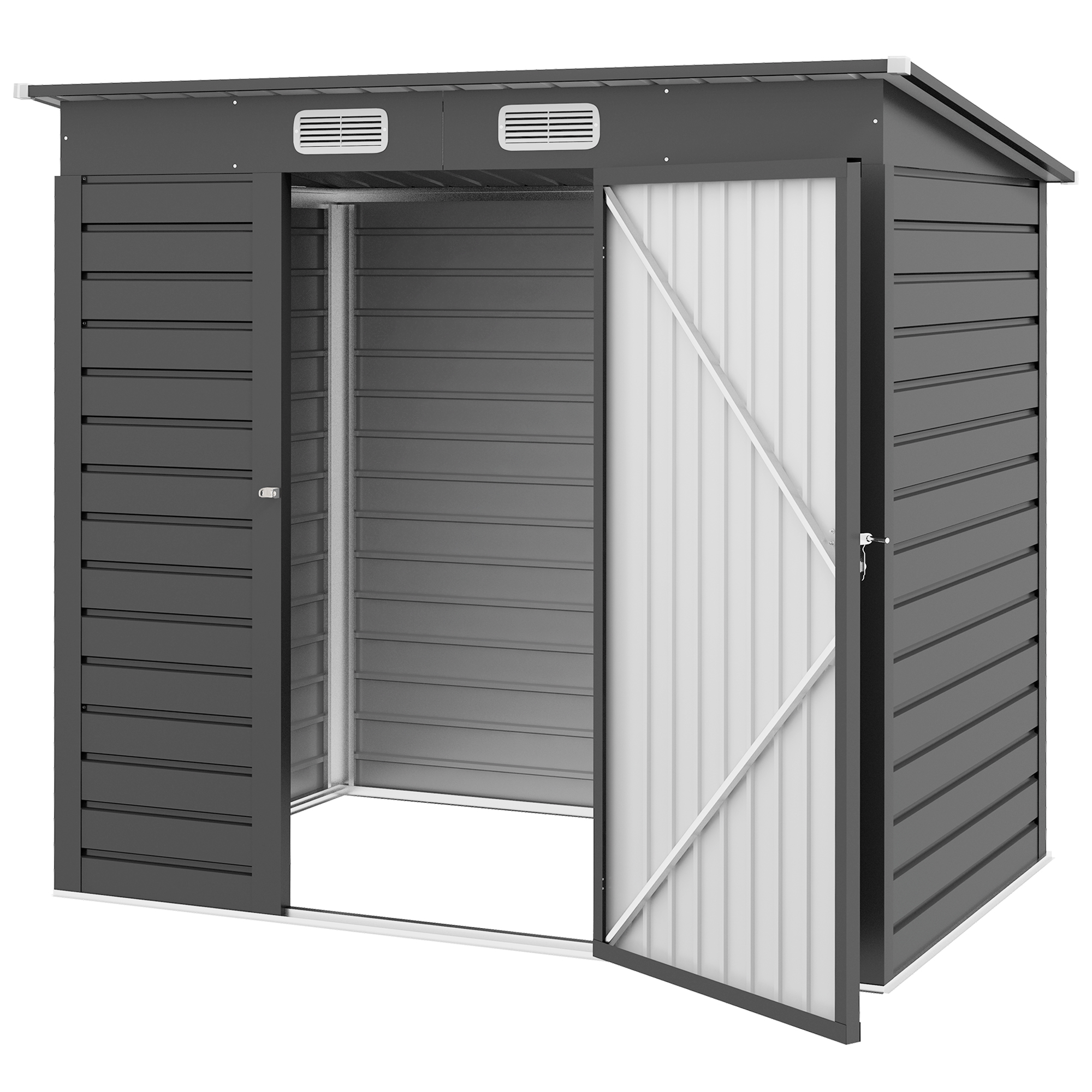 Outsunny Metallgartenhaus 2,3 m² Gartenblockhaus 191 x 130 x 166,5 Gartenhäuschen Werkzeugaufbewahrung mit Handschuhen, verriegelbarer Tür und 2 Belüftungen - grau Aosom