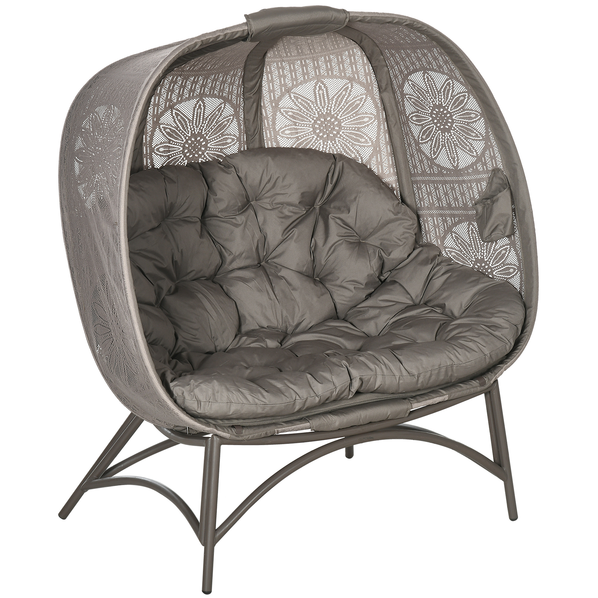 Outsunny Fauteuil de Jardin pour 2 Personnes, Pliable, Grand Coussin de Siège, Cadre en Acier, Couleur : Sable, 126 x 75 x 142 cm