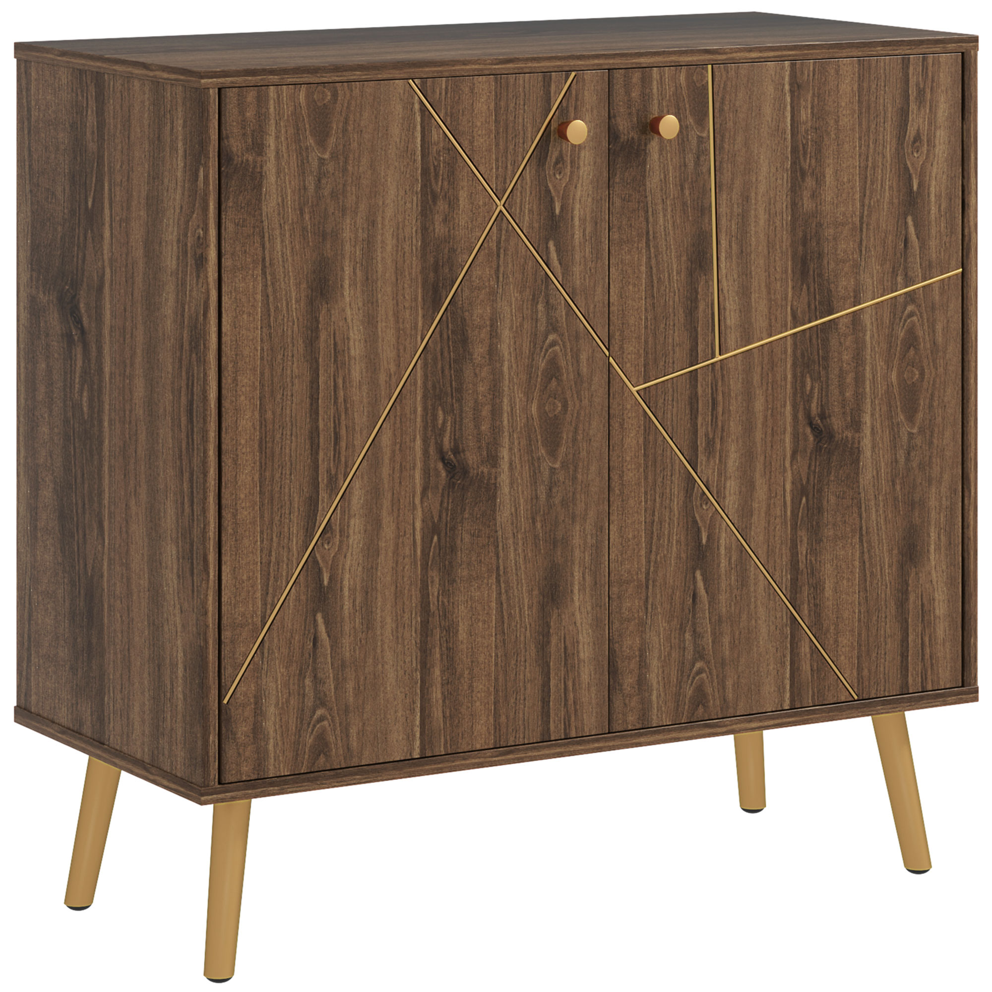 HOMCOM Buffet Wohnzimmer Aufbewahrungsschrank mit goldenen Stahllinien Dekor, verstellbare Regale, Stahlbeine, für Wohnzimmer, Esszimmer, Maße: 80 x 37 x 77 cm, Braun und Schwarz   Aosom – HOMCOM