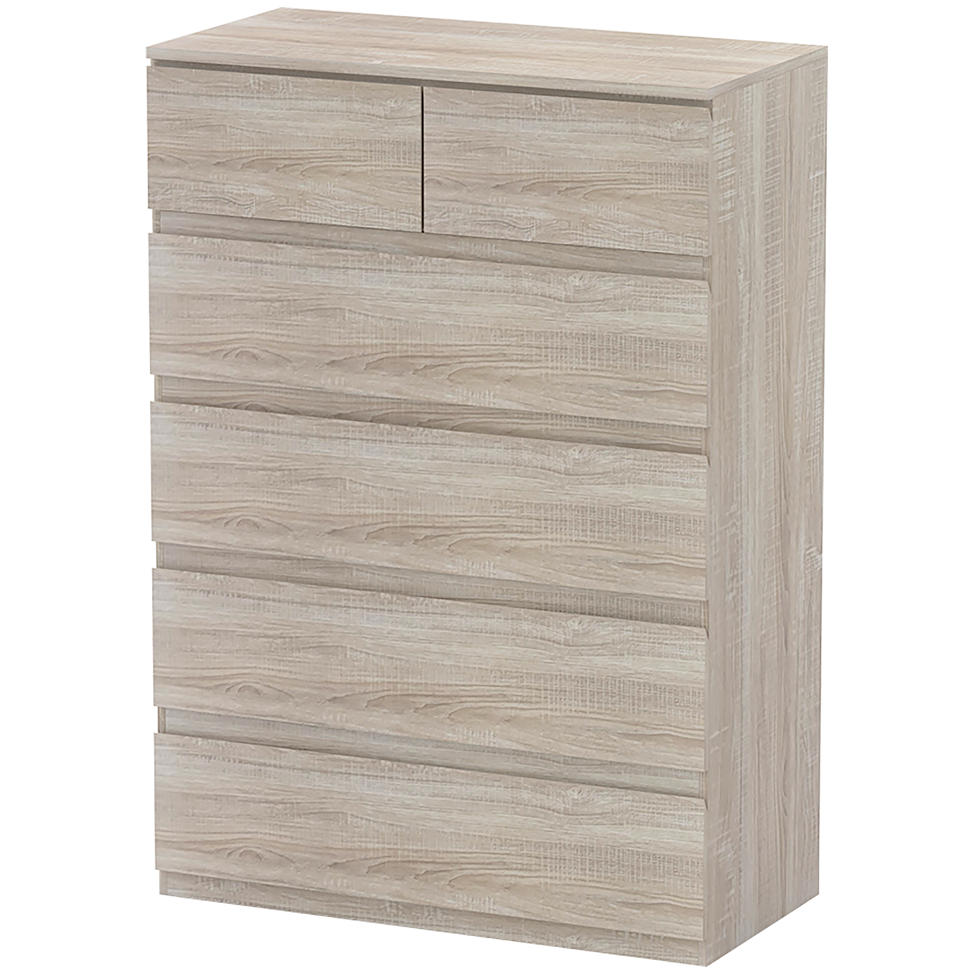HOMCOM Schubladenschrank 6 Schubladen Aufbewahrungsschrank ohne Griffe minimalistisches Design - 80 x 39 x 115 cm - Naturholz   Aosom