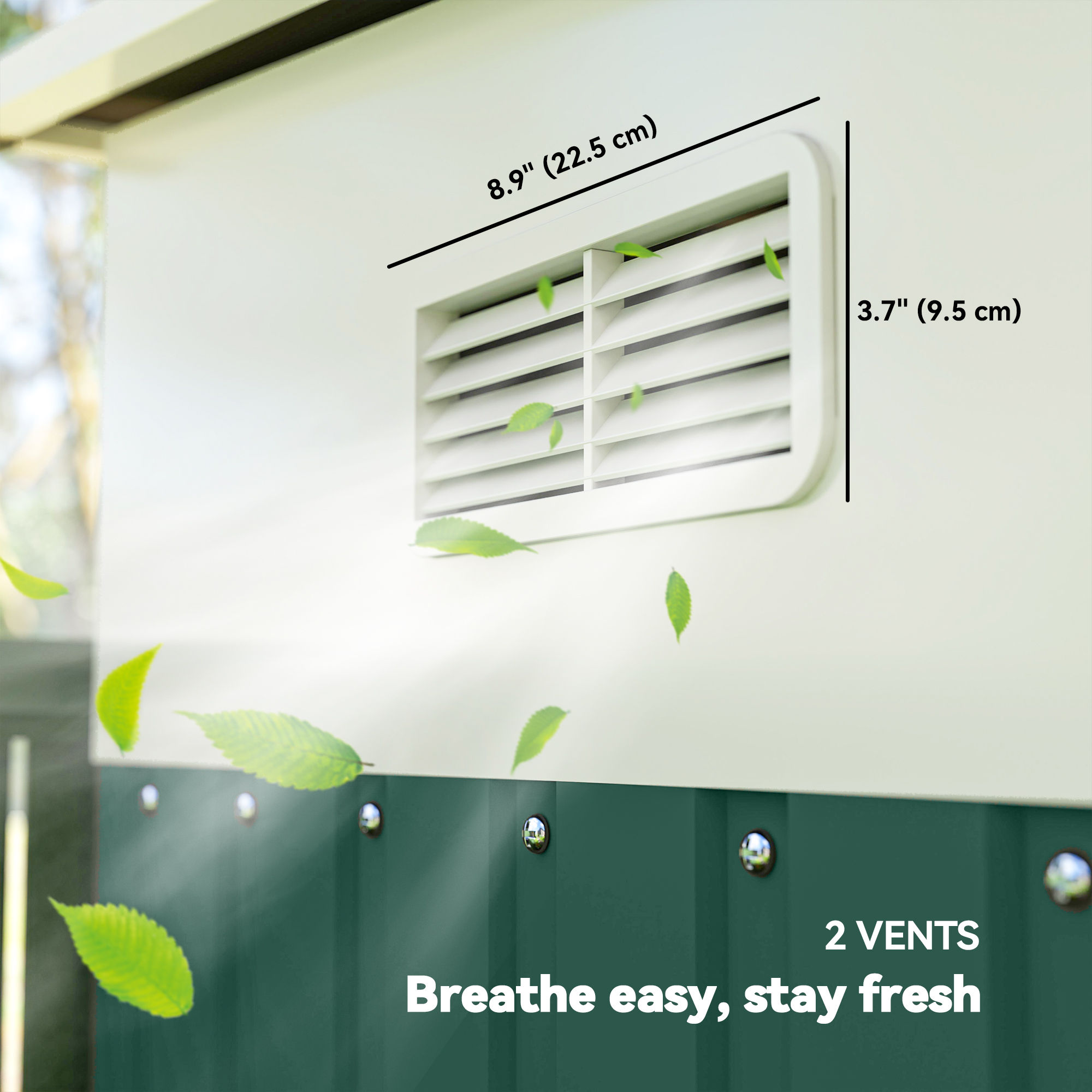 Outsunny Garden Metal Storage Shed Outdoor Metal Tool House with Double Sliding Doors and 2 Air Vents, 11.3x9.2ft, Green 9