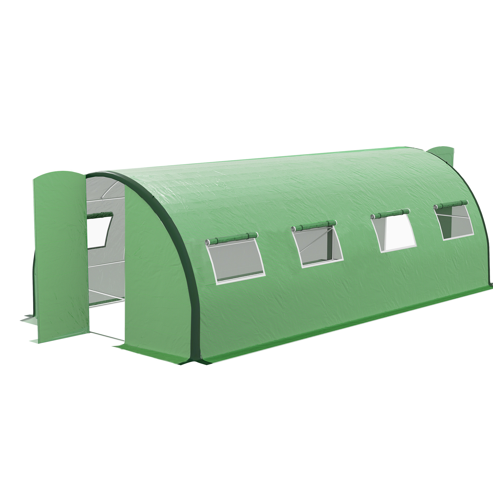 Outsunny Garten Gewächshaus Tunnel, Tunnelgewächshaus 18 m², mit 8 Fenstern und 2 Gelenktüren, PE-Plane, Struktur aus verzinktem Eisen, 6 x 3 x 2 m, grün Aosom