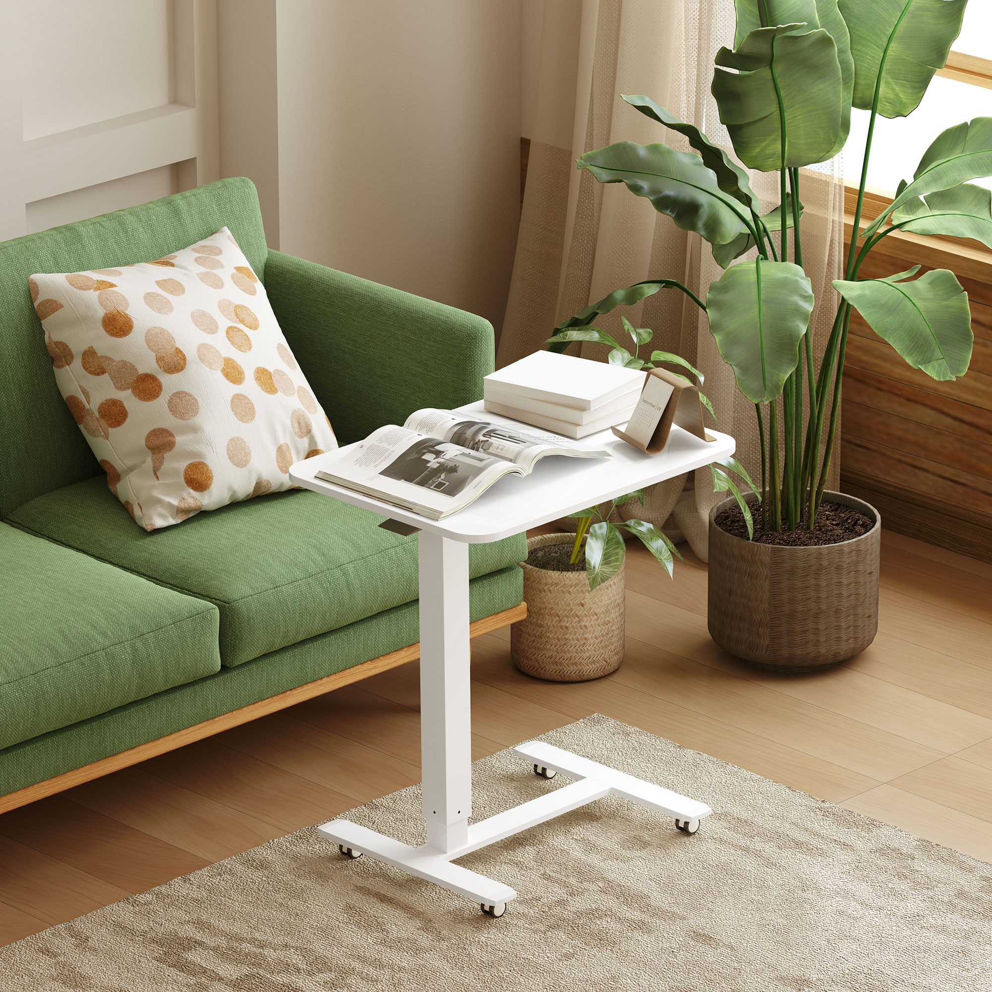 Table d'appoint à roulettes, table d'appoint, hauteur réglable (45-80 cm), table
