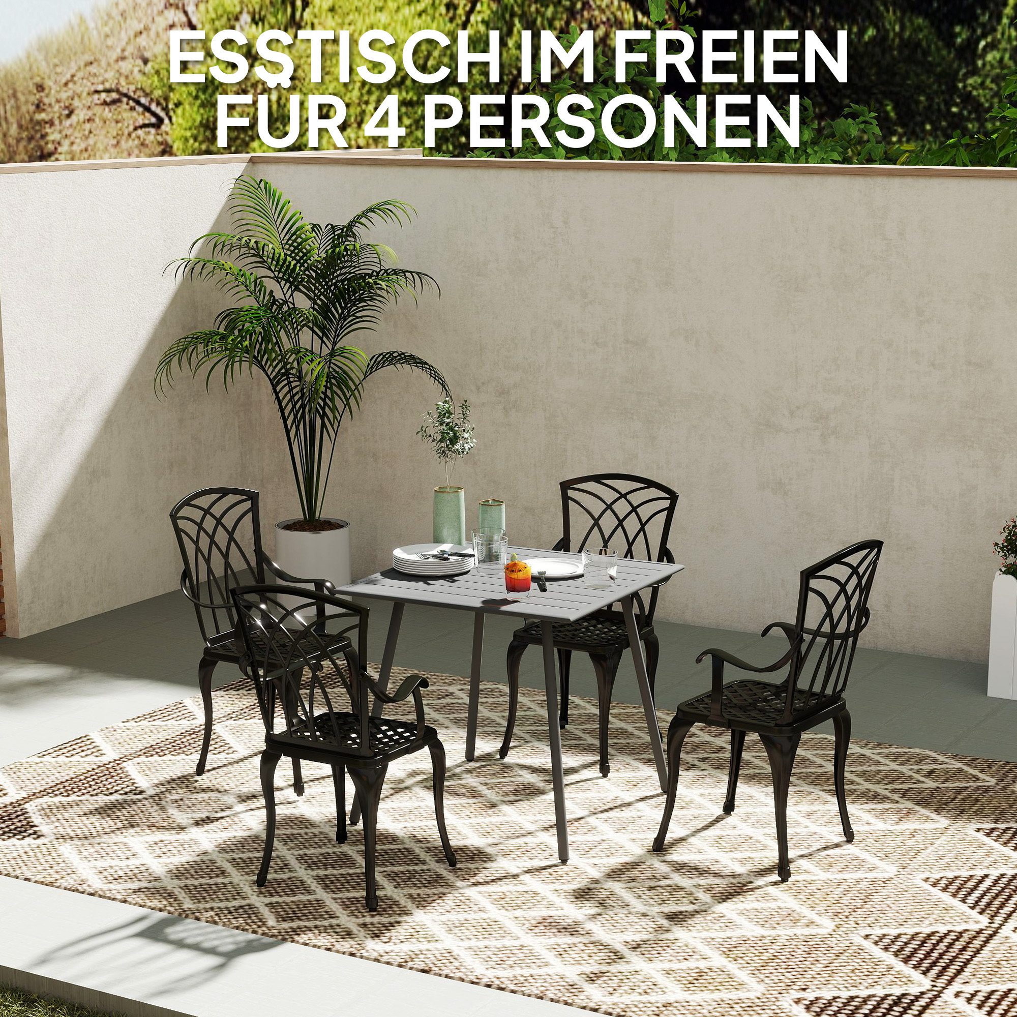 Outsunny Tuintafel, Buiteneettafel Voor 4 Personen, Stalen Frame Makkelijk Te Reinigen Roestbestendig 80 X 80 X 74 Cm Grijs