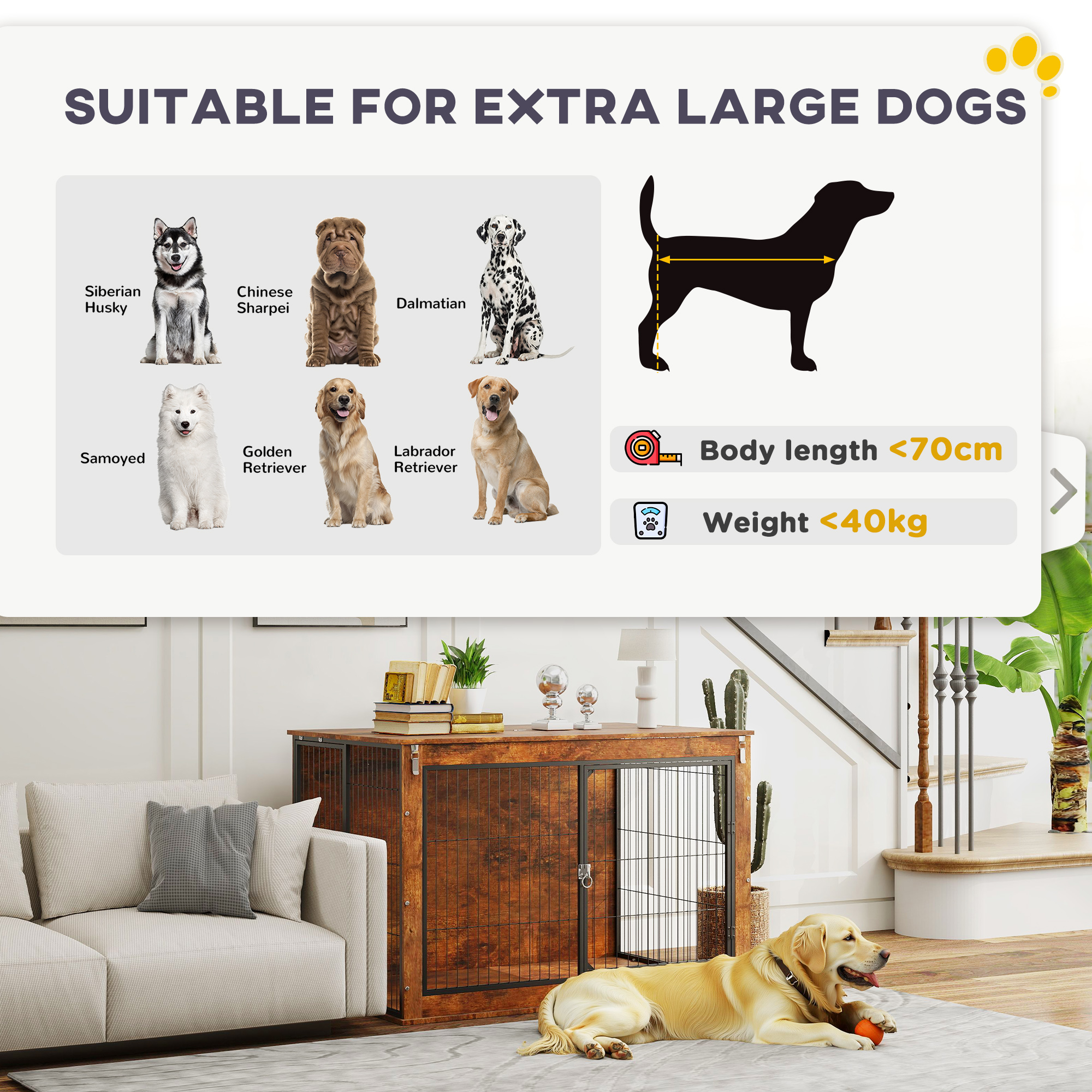 PawHut Dog Crate Furniture with Openable Top, Two Doors, for Extra Large Dogs, Rustic Brown 9