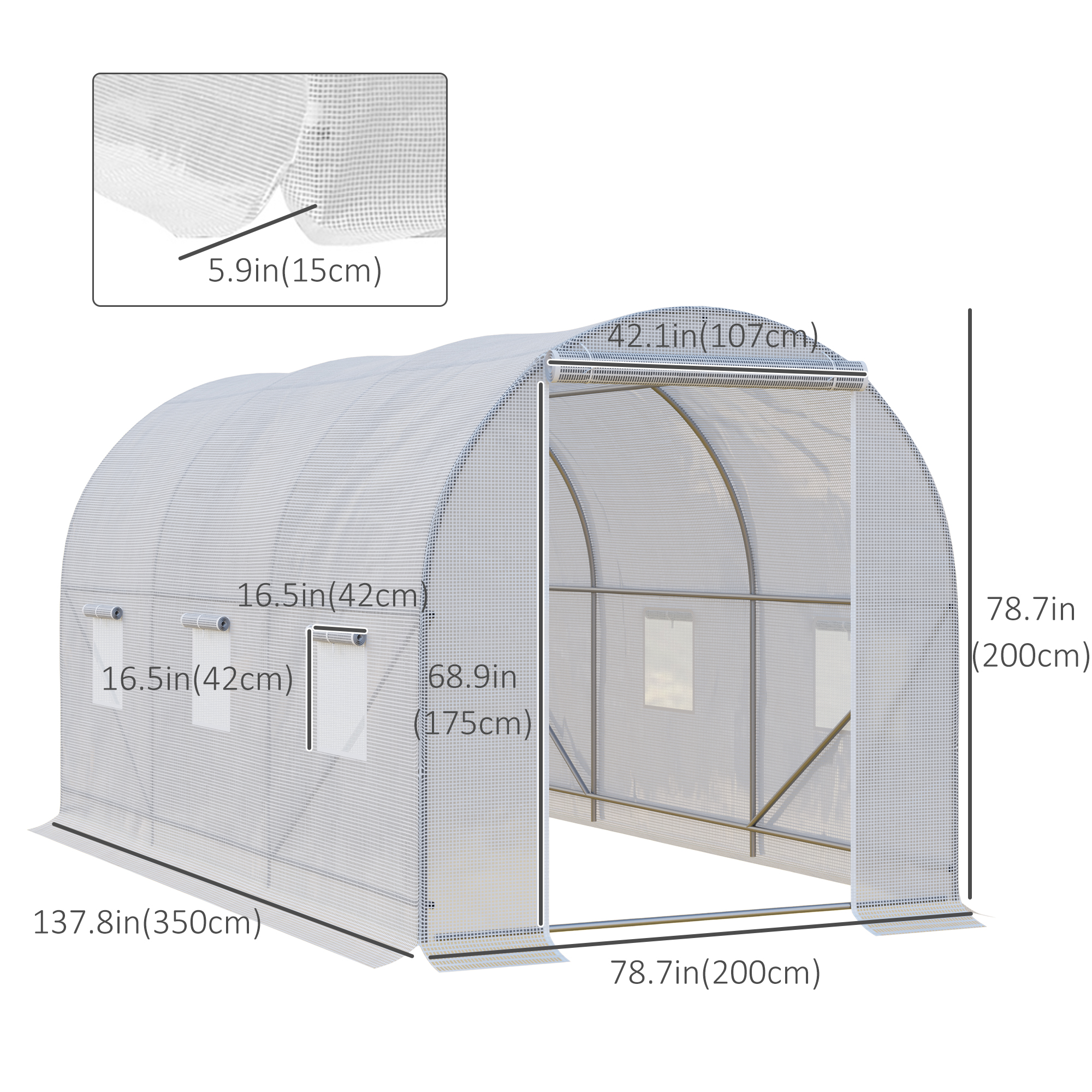 Outsunny 3.5 x 2 x 2 m Polytunnel Greenhouse, Walk-in Green House for Garden with Mesh Windows, Galvanised Steel Frame, White 3