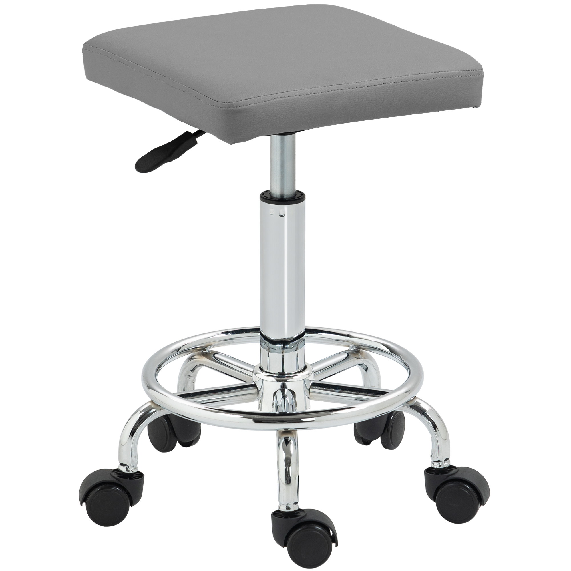 HOMCOM Adjustable PU Leather Rolling Stool - Grey from Aosom IE