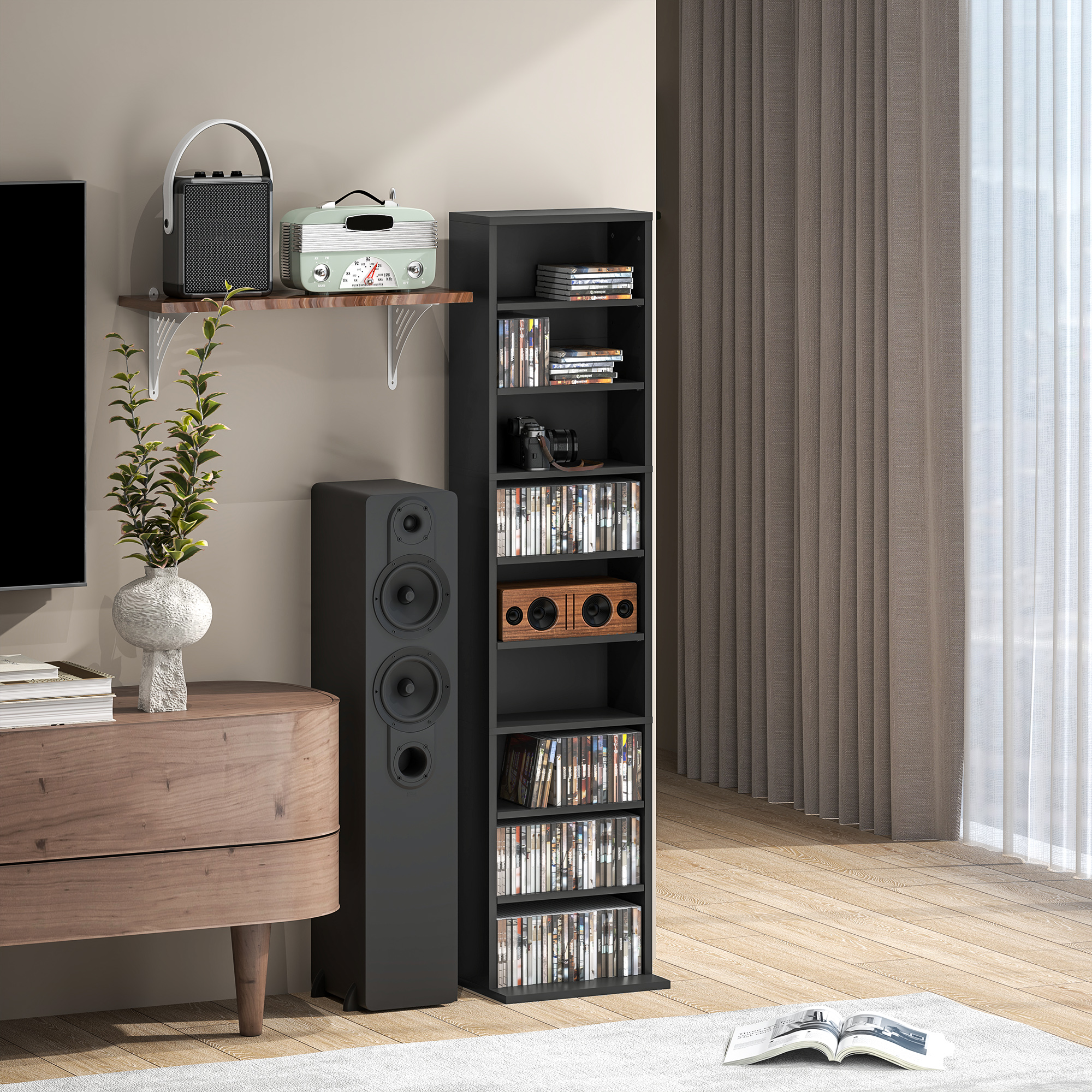 HOMCOM 260 Narrow CD Storage Unit Black 9
