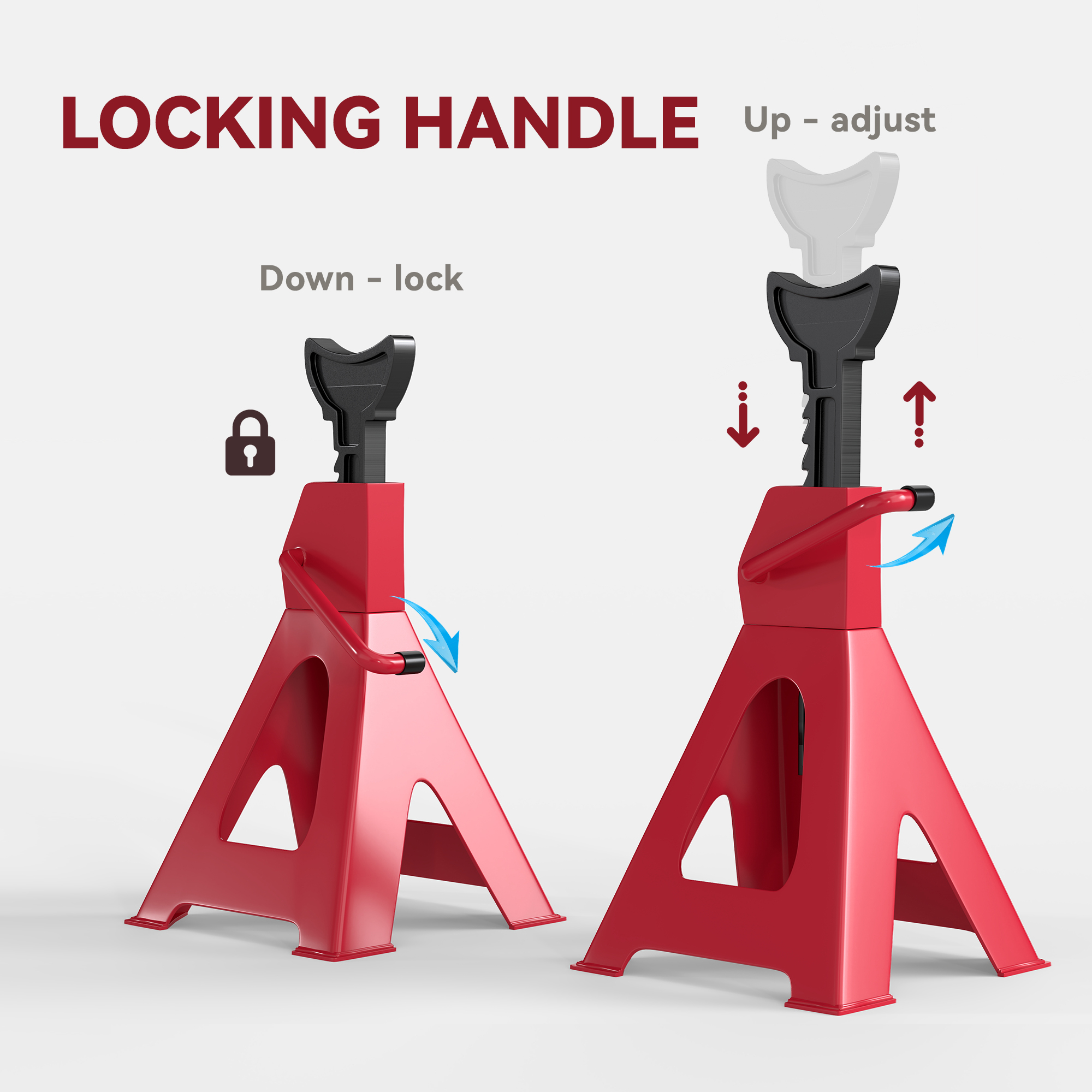 HOMCOM Axle Stands 3 Ton Car Jack Stands Pack of 2, 38.5-60 cm Height Adjustable Support Jack Stand, Heavy Duty Car Lift Tool for Vehicles, Caravans, Workshops, Garages, Red 5