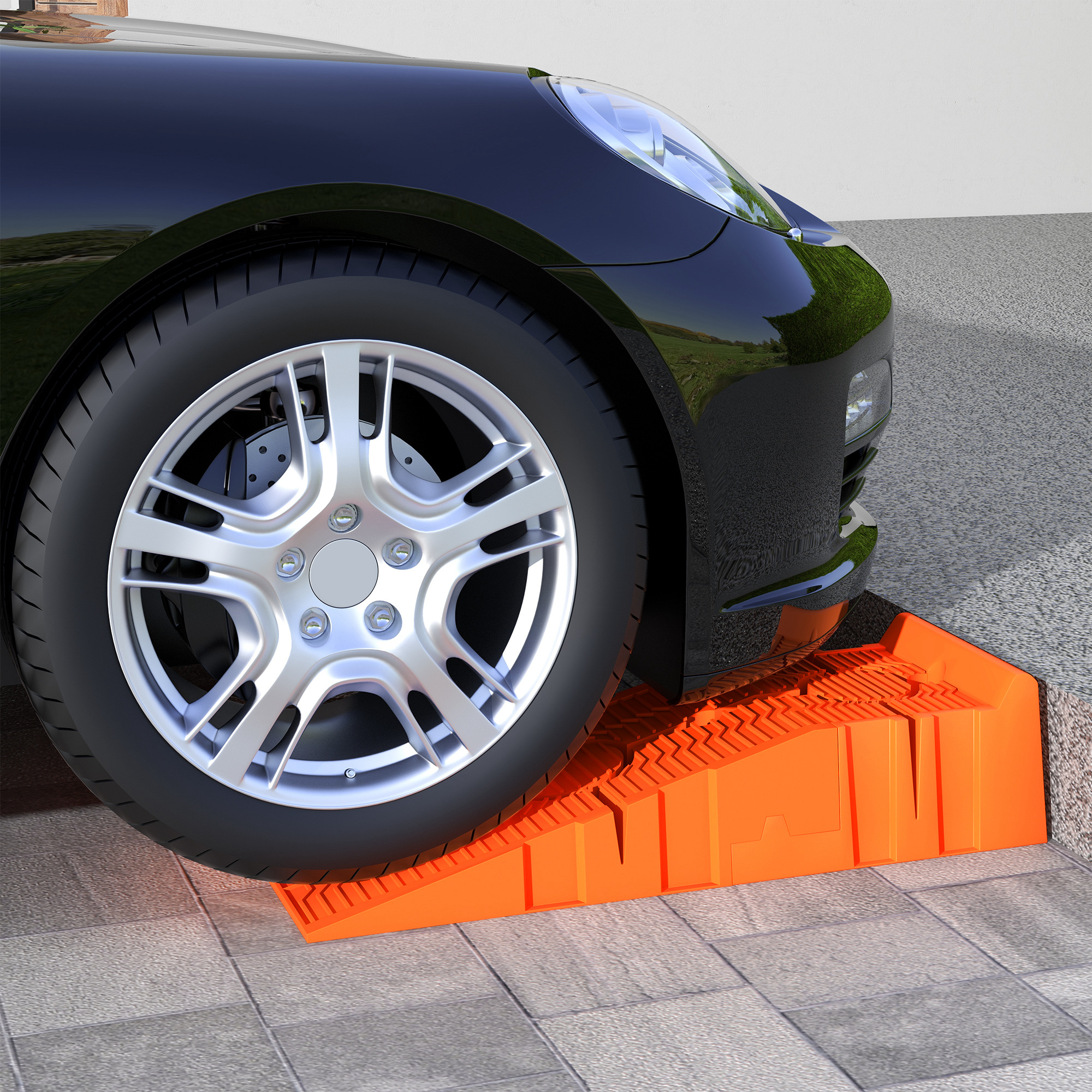 Rampe Di Carico Per Auto In Plastica DURHAND, Set Da 2, Portata Max 5t, Dimensioni 91x30x21 Cm, Arancione, Salvaspazio