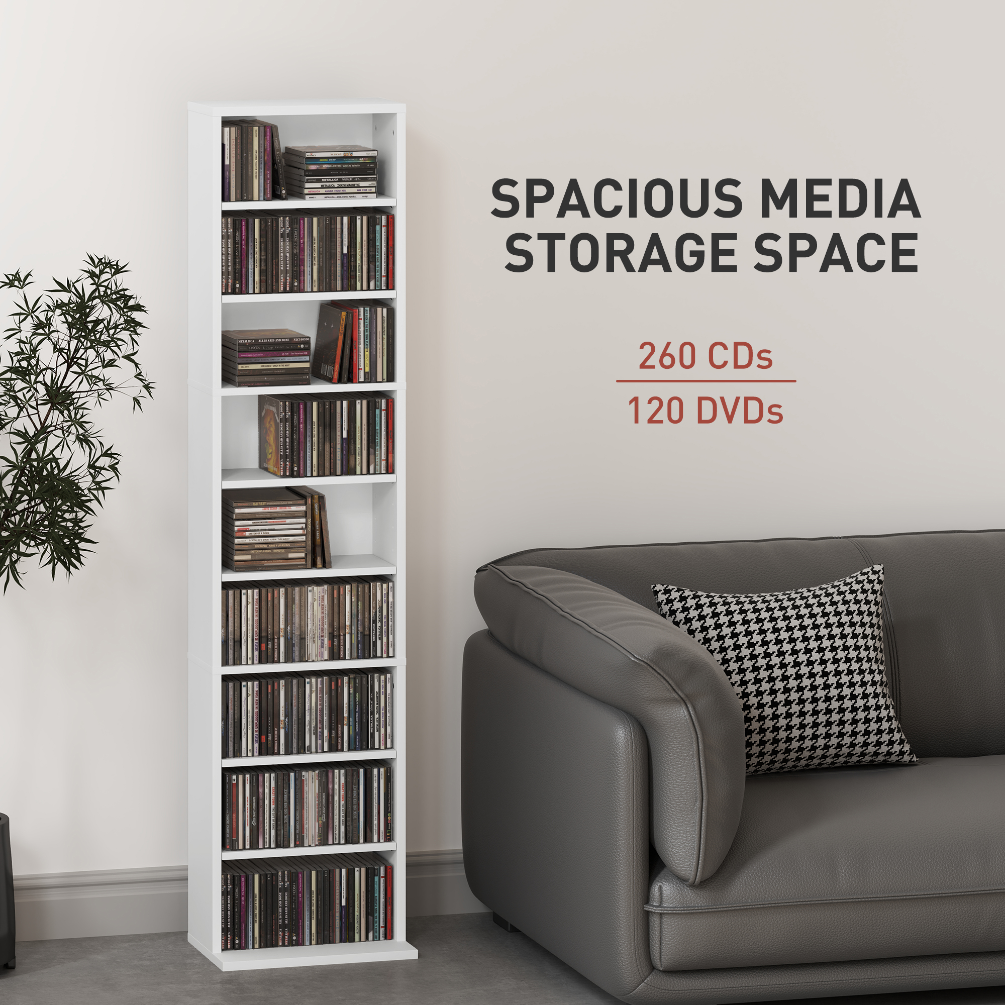 HOMCOM 260 Narrow CD Storage Unit White 4