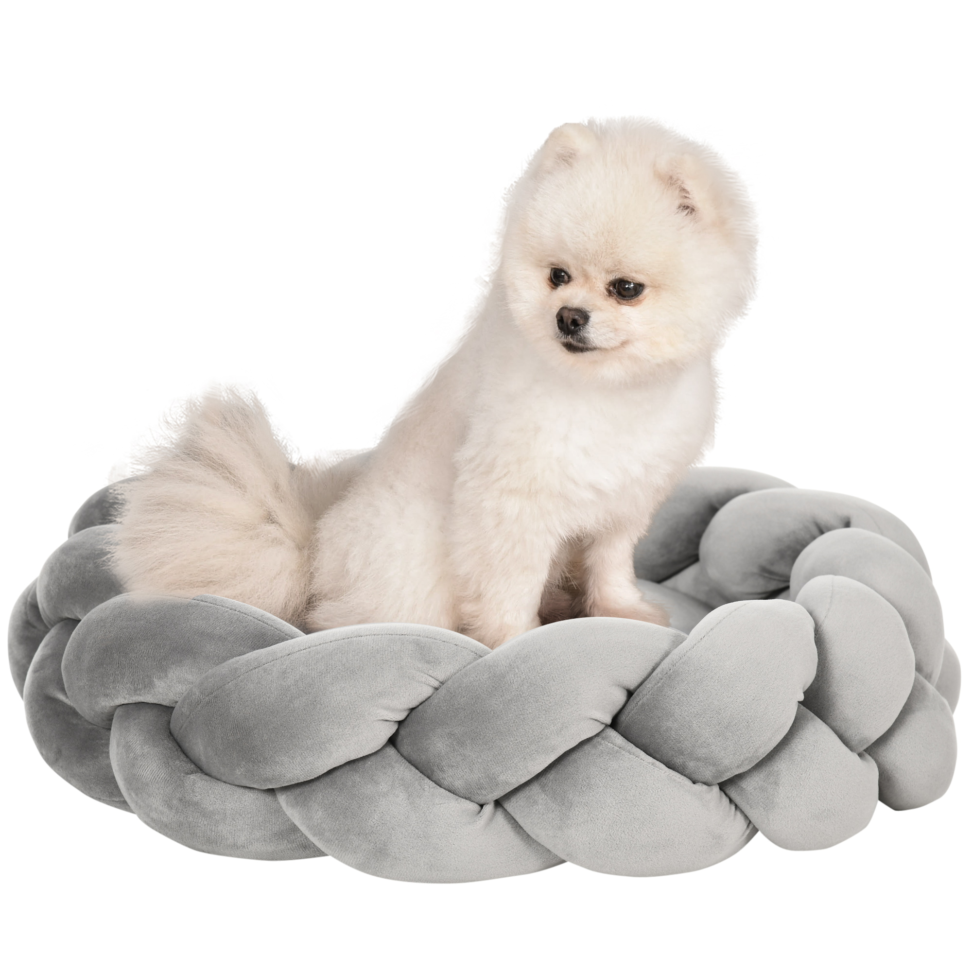 PawHut Cama para Perros Pequeños Cama para Mascotas Lavable con Cojín Independiente y Cuerda de Algodón 55x55x14 cm Gris