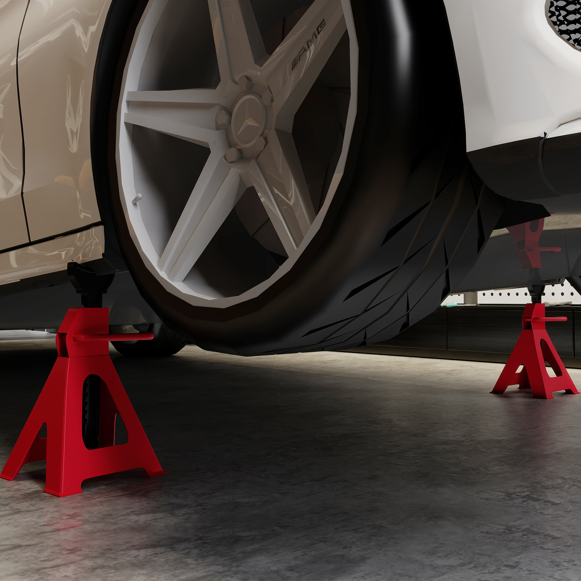 HOMCOM Axle Stands 3 Ton Car Jack Stands Pack of 2, 38.5-60 cm Height Adjustable Support Jack Stand, Heavy Duty Car Lift Tool for Vehicles, Caravans, Workshops, Garages, Red 8