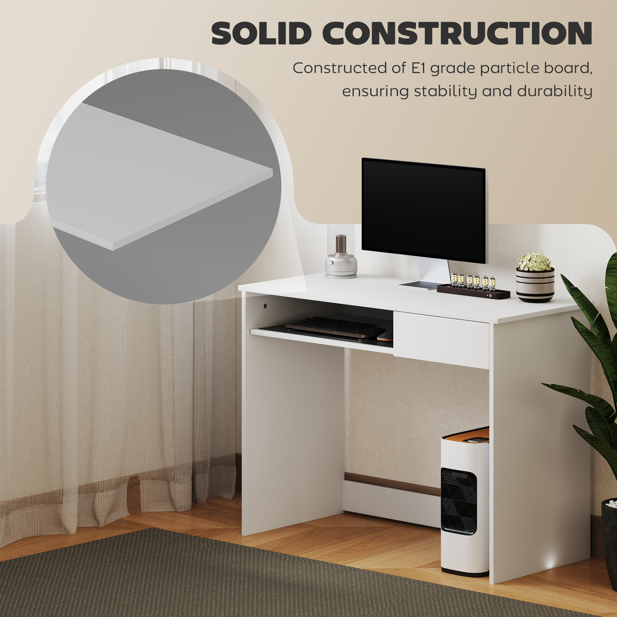 HOMCOM 100cm Compact Computer Desk with Keyboard Tray, Home Office Desk with Drawer for Bedroom Study, White 5