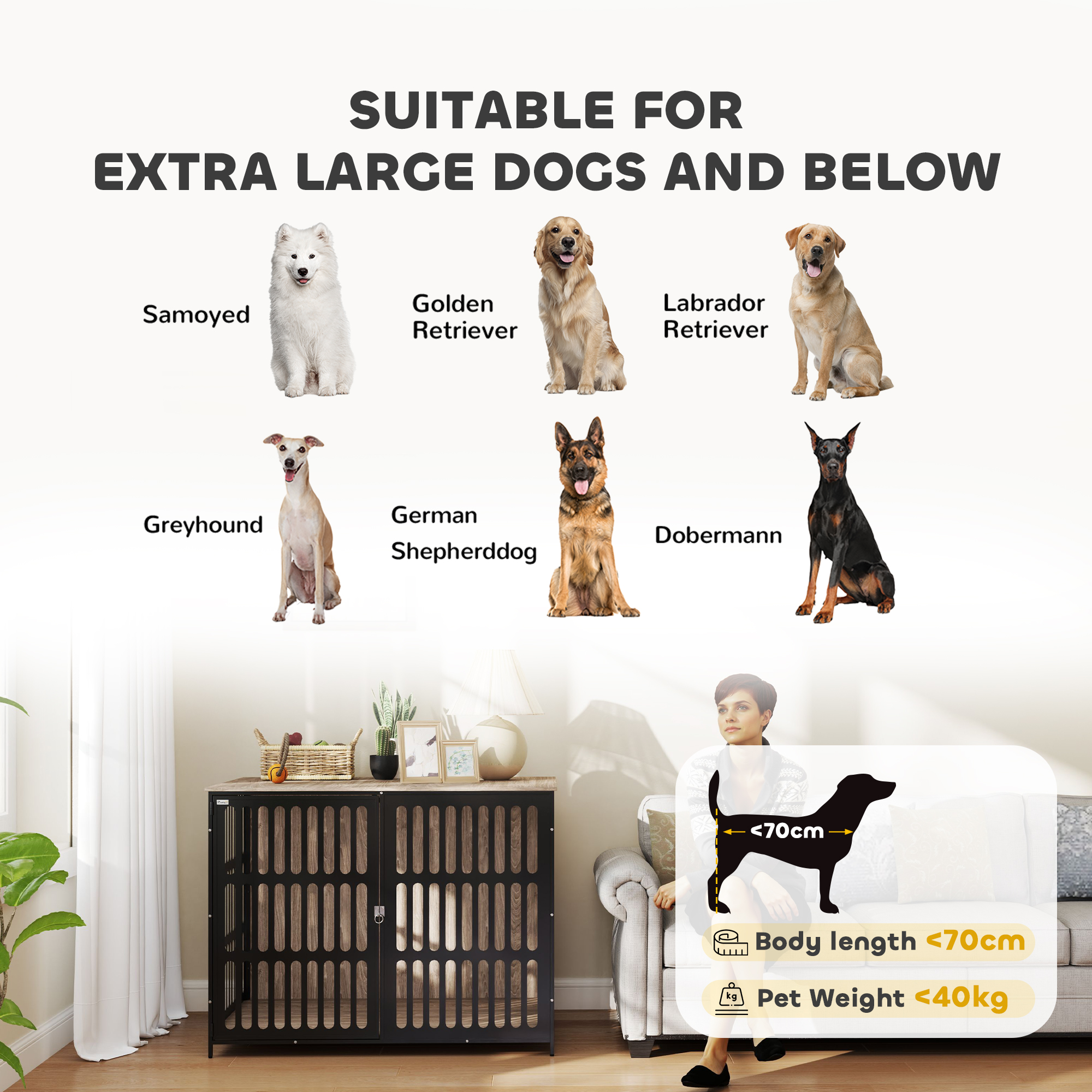 PawHut Dog Crate Furniture with Anti-Chew Resistant Mesh, Anti-Escape Single Door, for Extra Large Dogs, 118 x 80 x 92 cm 8