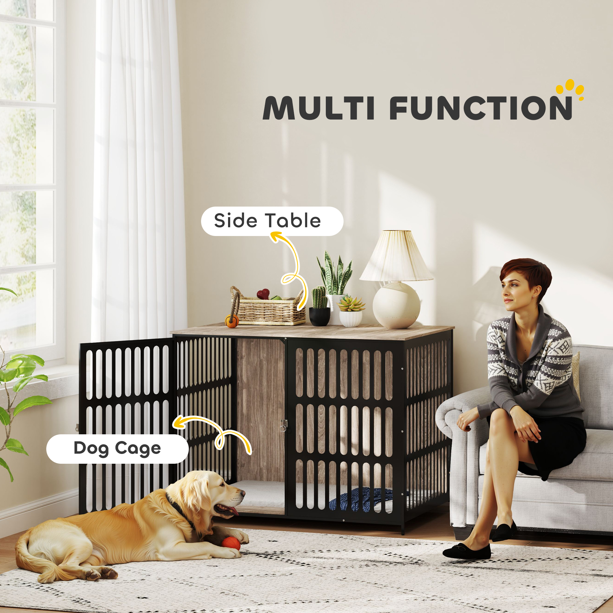PawHut Dog Crate Furniture with Anti-Chew Resistant Mesh, Anti-Escape Single Door, for Extra Large Dogs, 118 x 80 x 92 cm 4
