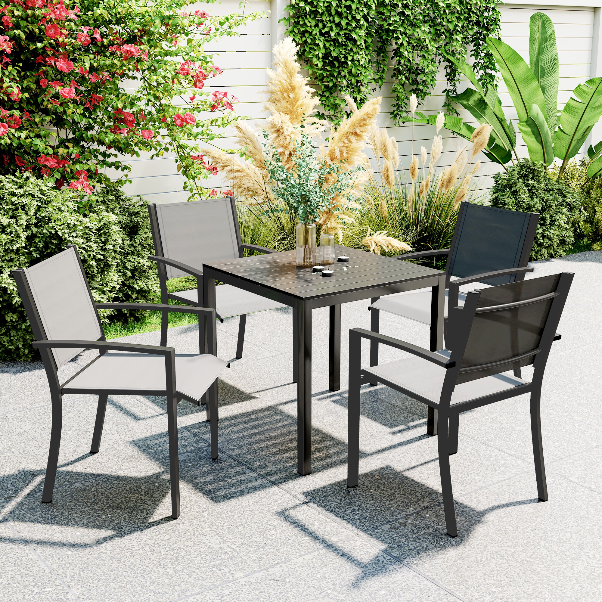 Outsunny Gartentisch Aluminium 73x73 cm Wetterfest Buffettisch mit Holzopti günstig online kaufen