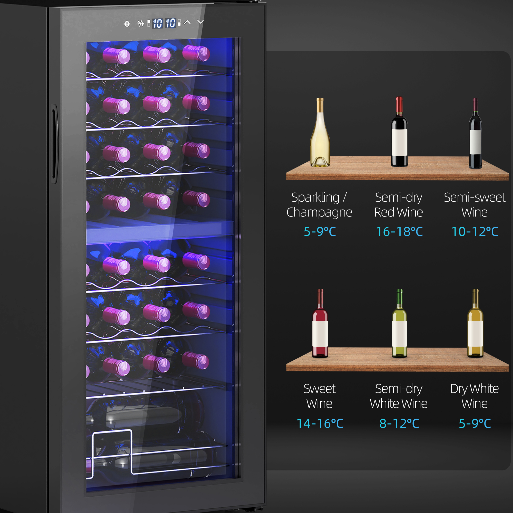 HOMCOM 32 Bottle Dual Zone 5-18℃ Wine Fridge Black 9