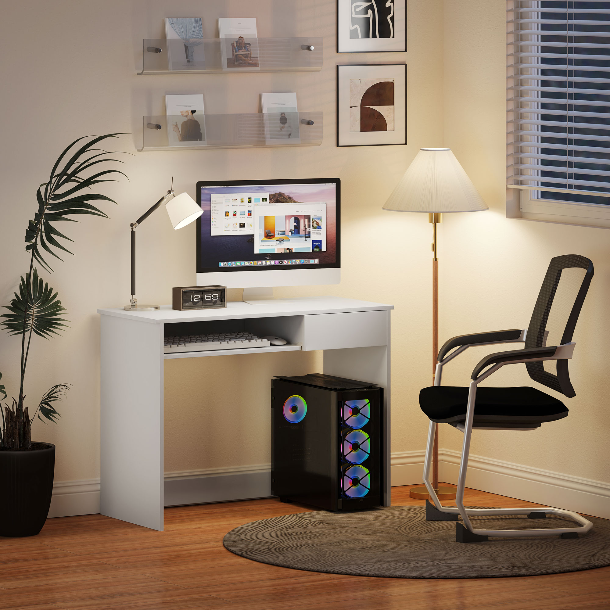 HOMCOM 100cm Compact Computer Desk with Keyboard Tray, Home Office Desk with Drawer for Bedroom Study, White 7