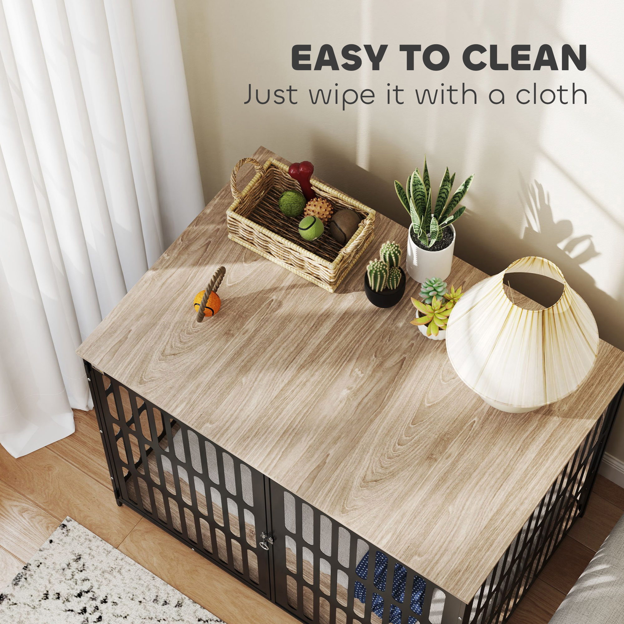 PawHut Dog Crate Furniture with Anti-Chew Resistant Mesh, Anti-Escape Single Door, for Extra Large Dogs, 118 x 80 x 92 cm 7