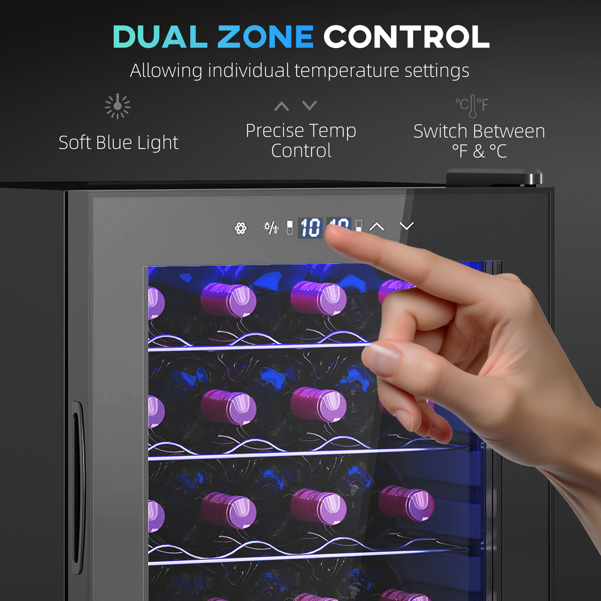 HOMCOM 32 Bottle Dual Zone 5-18℃ Wine Fridge Black 7