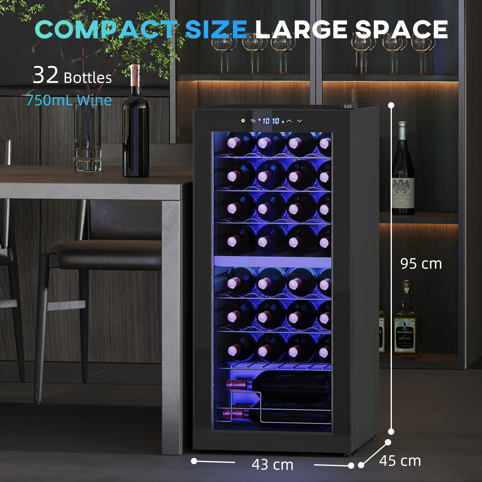 HOMCOM 32 Bottle Dual Zone 5-18℃ Wine Fridge Black 3