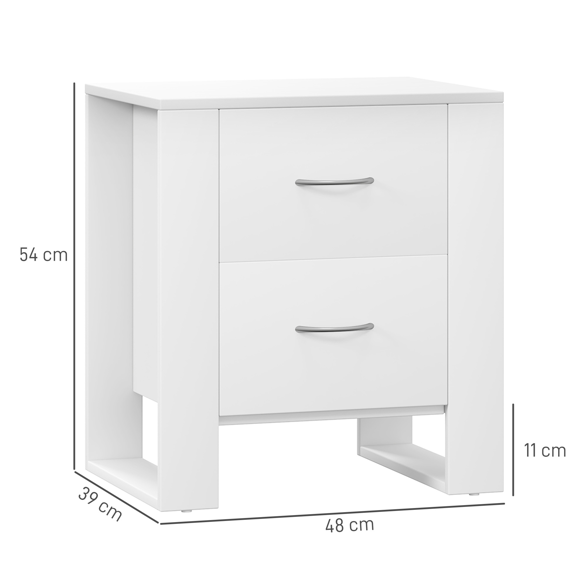 HOMCOM Bedside Table Set of 2 with 2 Drawers, Nightstands with Handles and Elevated Base, Side Tables for Bedroom, Living Room, White 3