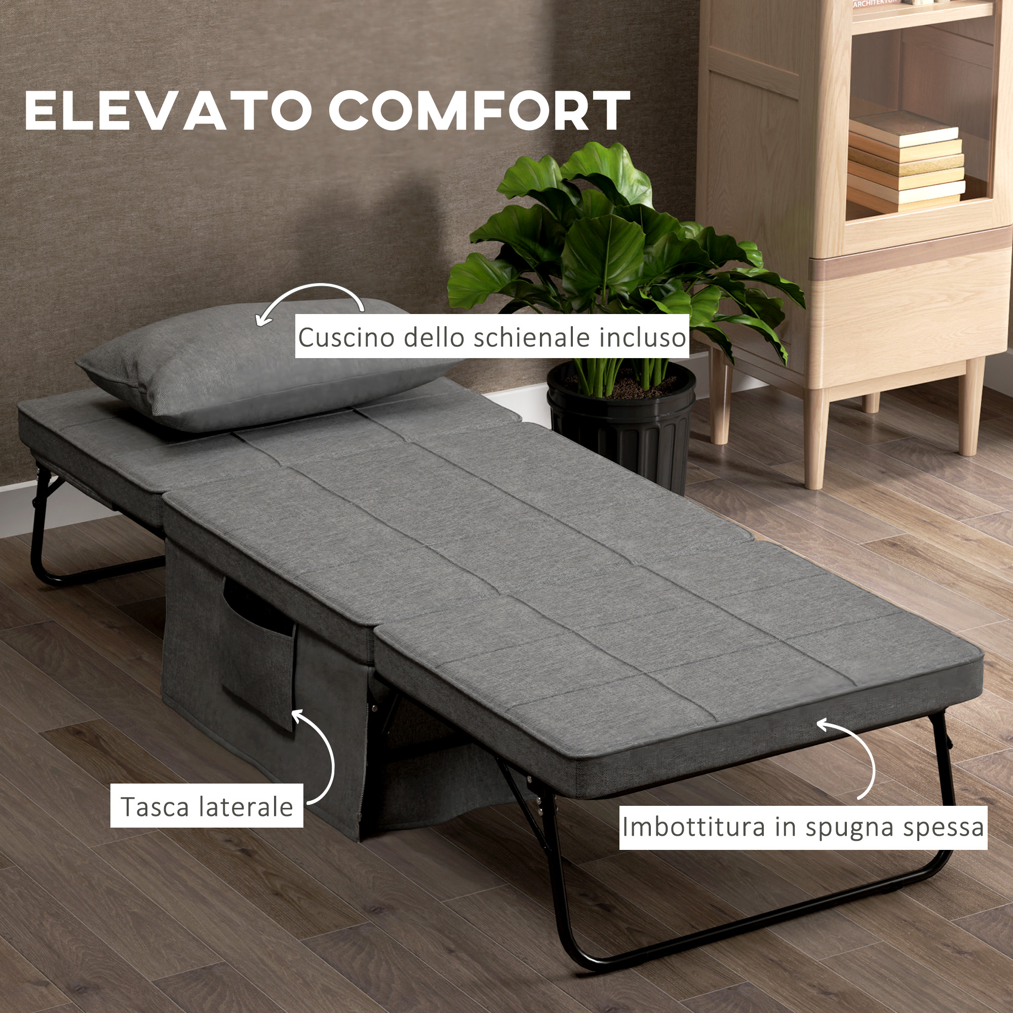 Divano letto pieghevole 4 in 1 con cuscino, divano