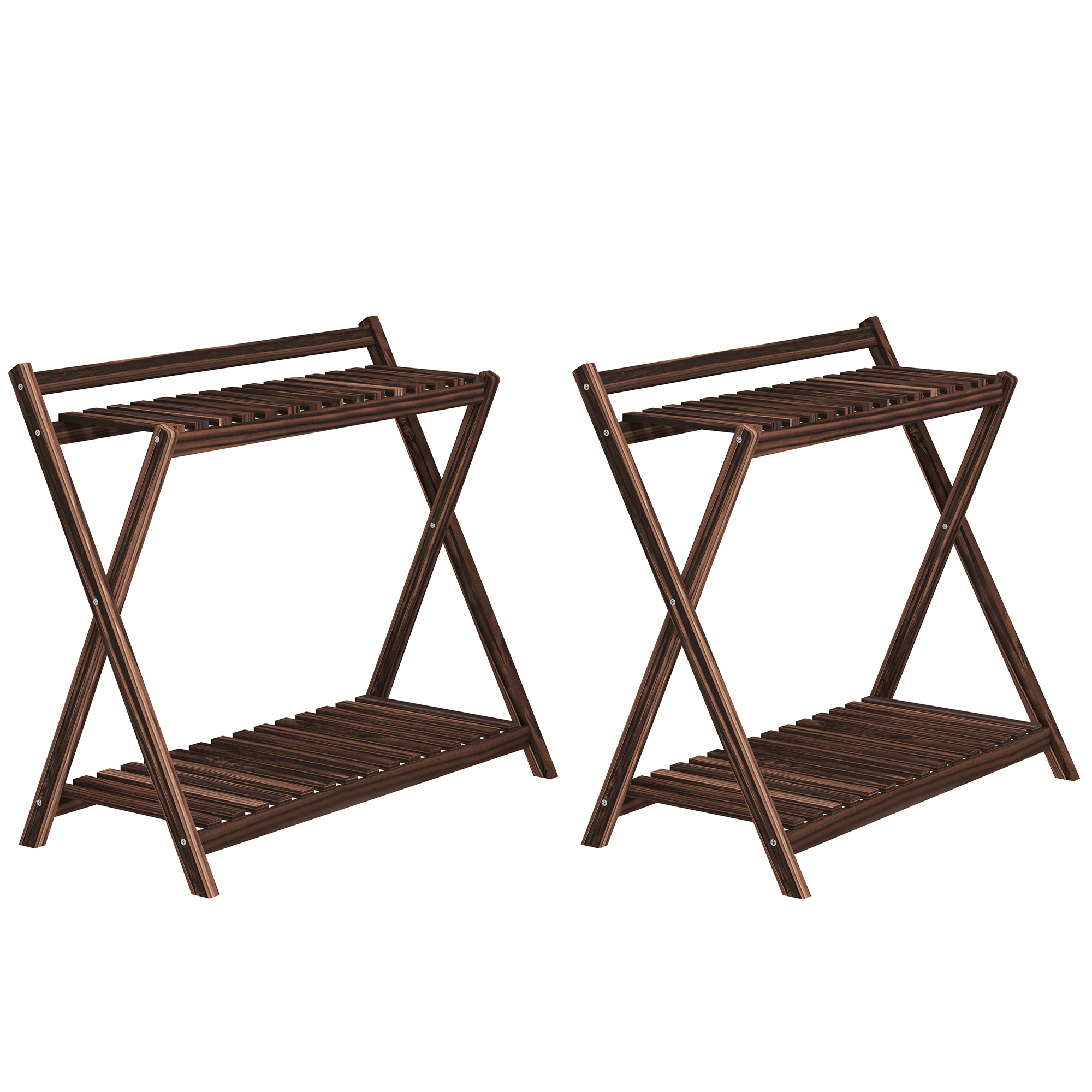 Outsunny Lot de 2 support plantes intérieur 2 niveaux étagères à plants avec support arrière 73 x 36 x 64 cm marron