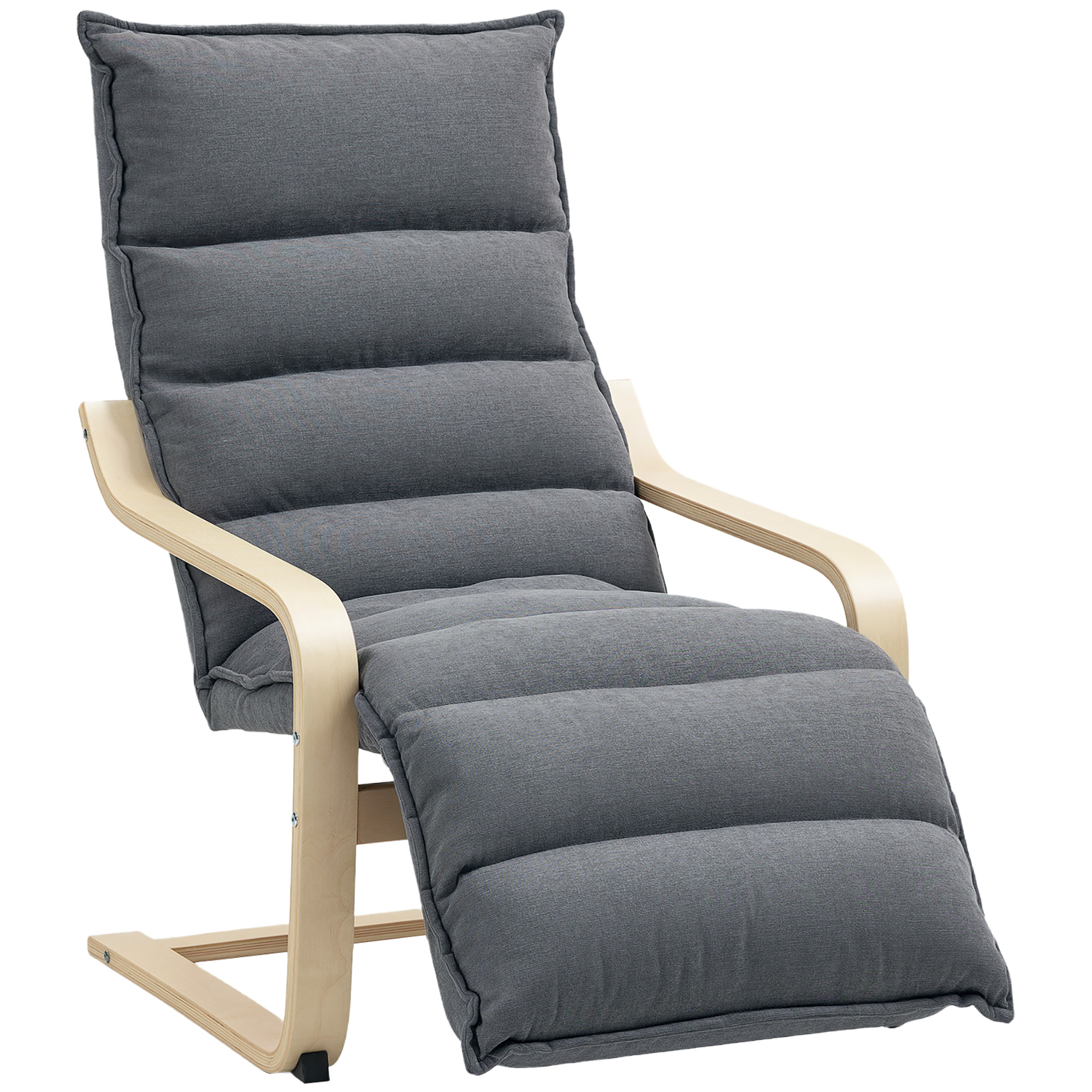 Product photograph of Homcom Curved Wooden Accent Chair With Adjustable Footrest - Drak Grey from Aosom UK
