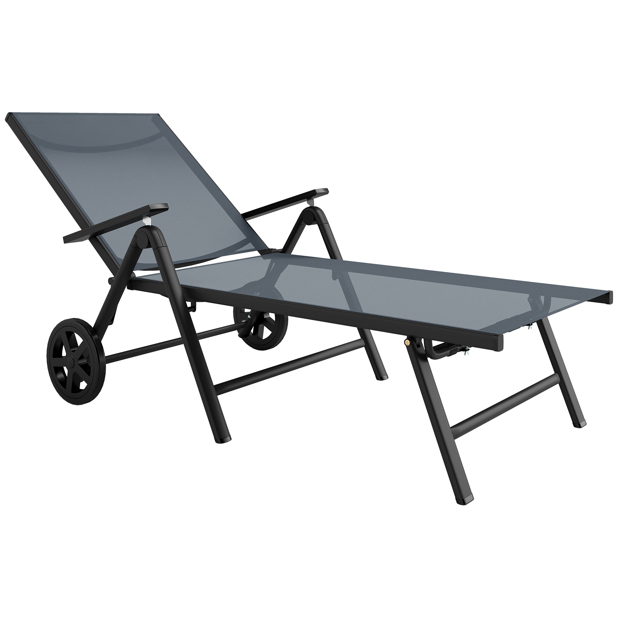 Product photograph of Outsunny Folding Sun Lounger With Wheels 5-position Adjustable Garden Chaise Lounge Sunbed With Armrests Metal Frame Outdoor Portable Reclining Chair For Beach Porch Grey from Aosom UK