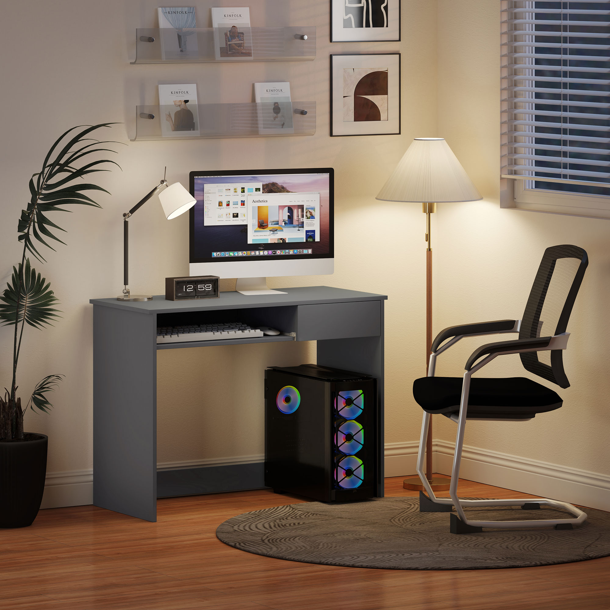 HOMCOM 100cm Compact Computer Desk with Keyboard Tray, Home Office Desk with Drawer for Bedroom Study, Grey 7