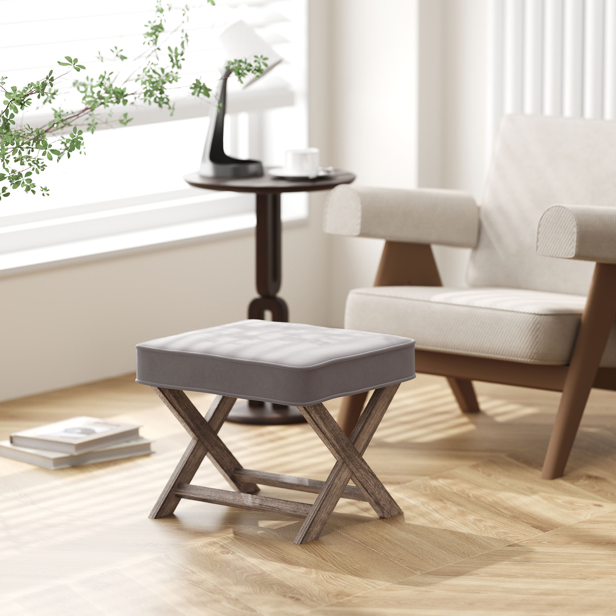 HOMCOM Vintage Footstool W/Padded Seat, 41H cm-Grey | Aosom UK