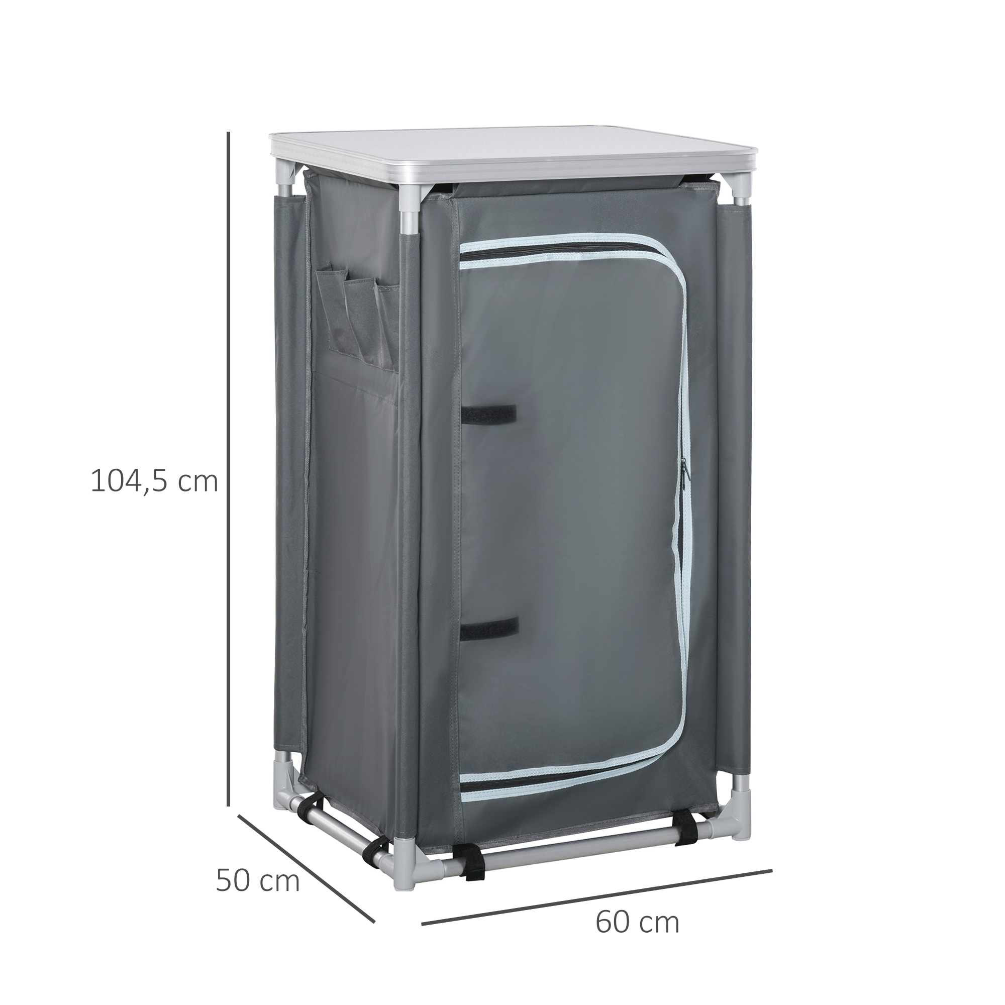 Outsunny Cuisine Camping – Meuble Pliable Avec 3 Étagères – Sac De Transport Inclus – 60 X 50 X 104,5 Cm – Gris