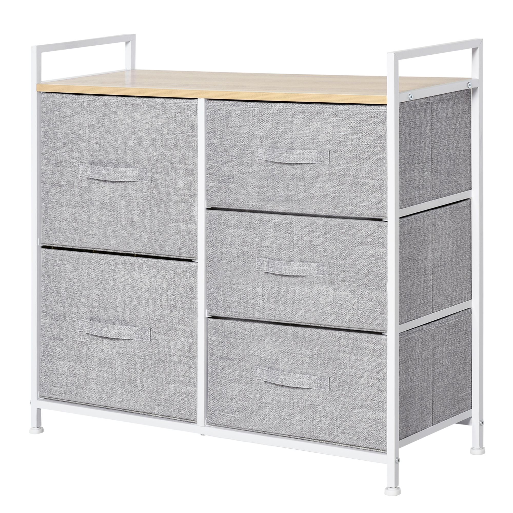 DWVO Cassettiera In Tessuto 5 Cassetti Grigio Chiaro - Comò Con Piano In Legno E Struttura Acciaio Per Camera E Soggiorno - 3