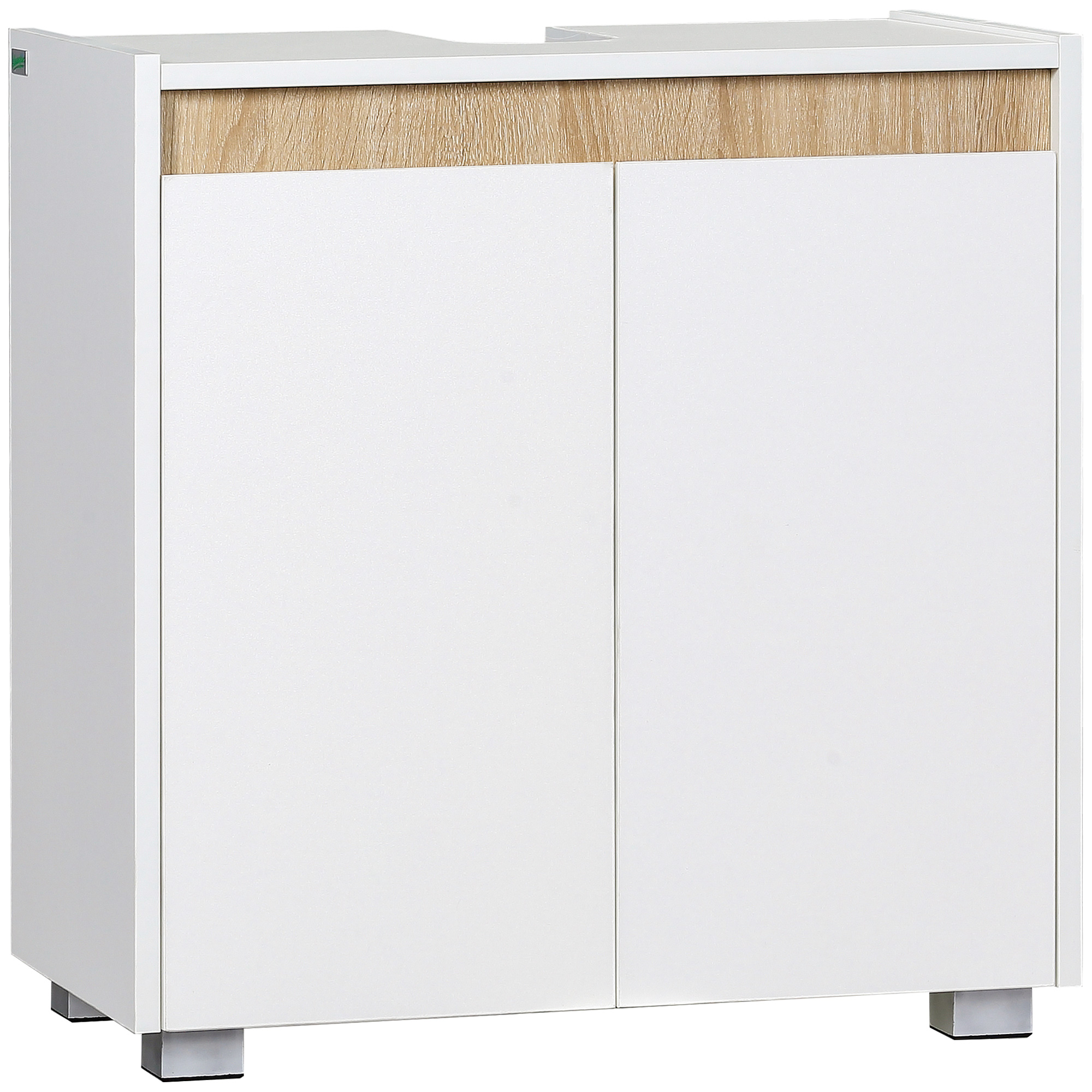 kleankin Mueble para Debajo del Lavabo de Baño Armario de Baño con 2 Puertas Almacenamiento Interior 57x33x60cm Blanco Práctico | Aosom España