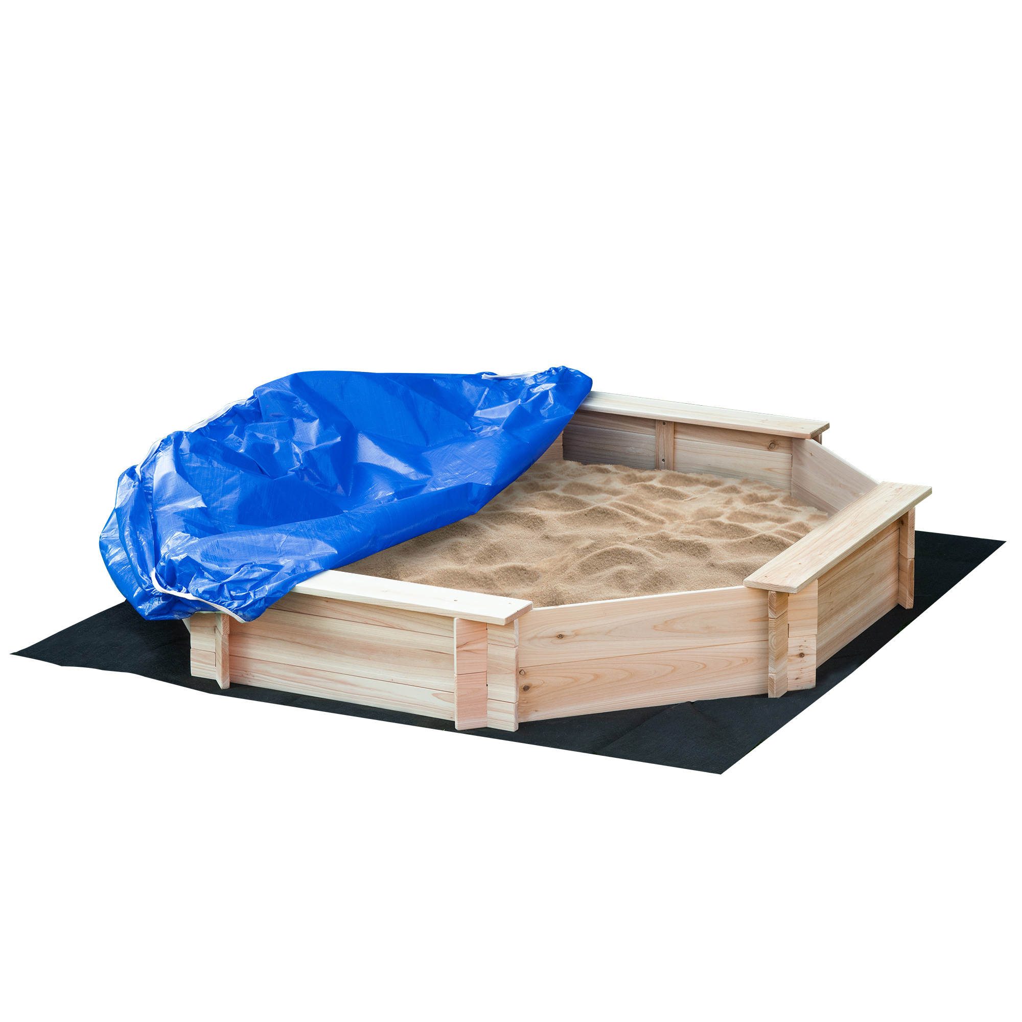 Image of Outsunny Sabbiera per Bambini con Sedili e Copertura, Età 3-8 Anni, 139.5x139.5x21.5cm, Colore Legno006