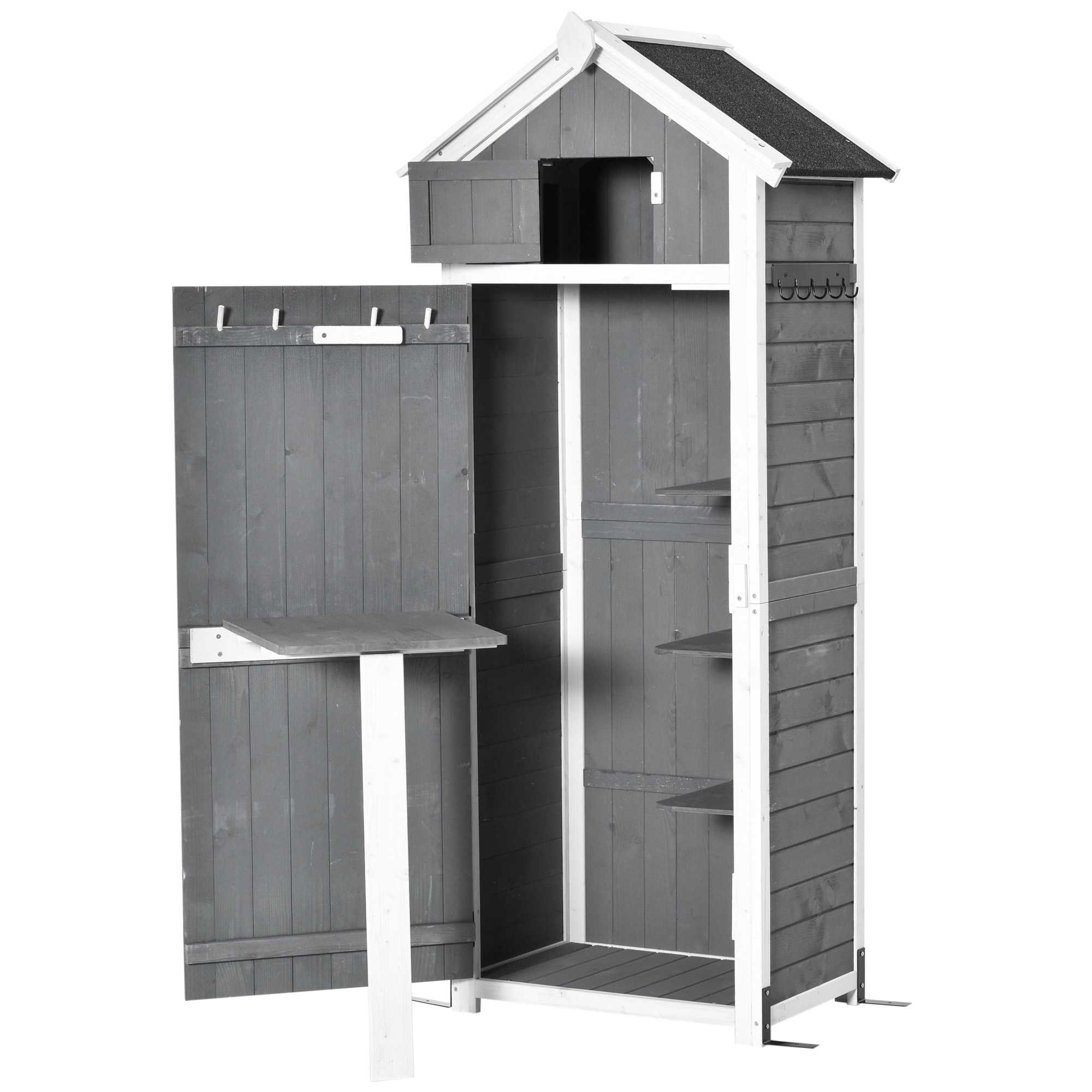 Outsunny Gartenschrank mit Tür und Dach, Geräteschuppen aus Holz, grau, 78x52,5x182cm, ideal für Gartenlagerung & faltbaren Tisch Aosom.de