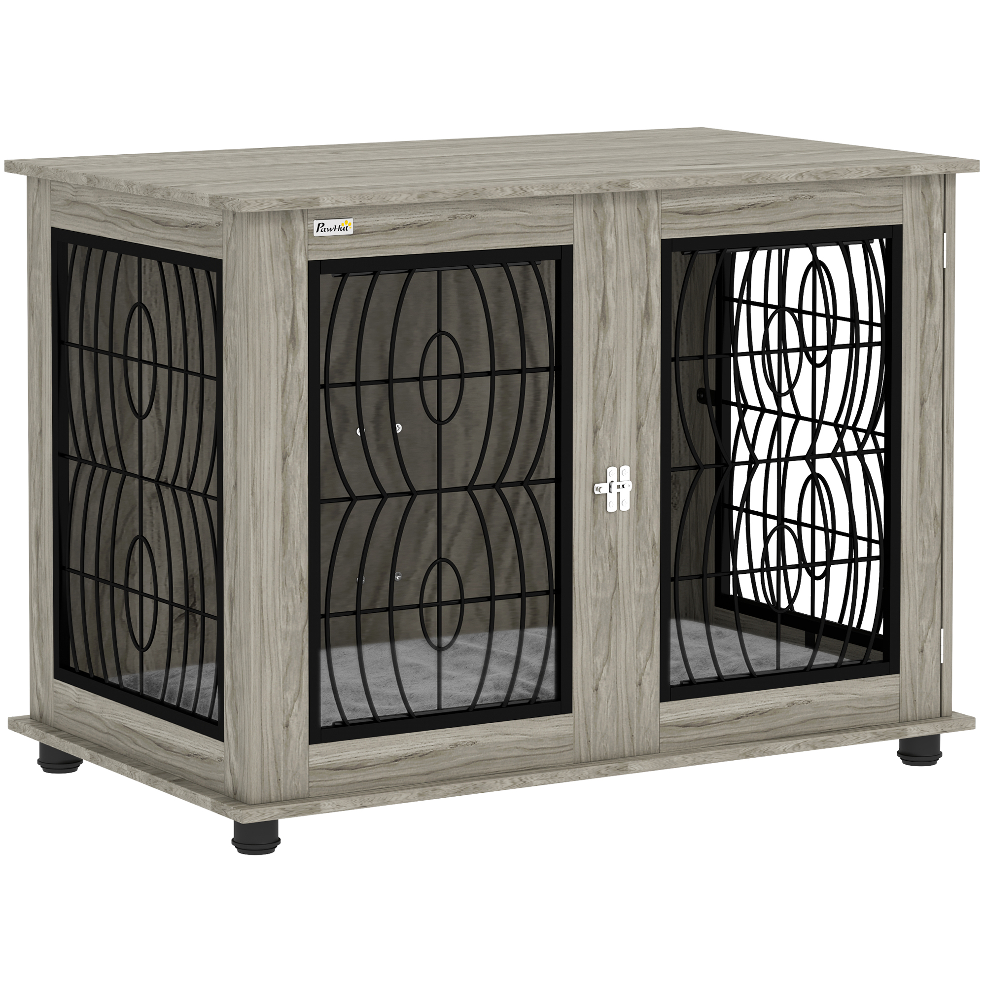 PawHut Indoor Dog Crate Furniture End Table with Soft Washable Cushion, Lockable Front Door, for Medium Dogs - Black