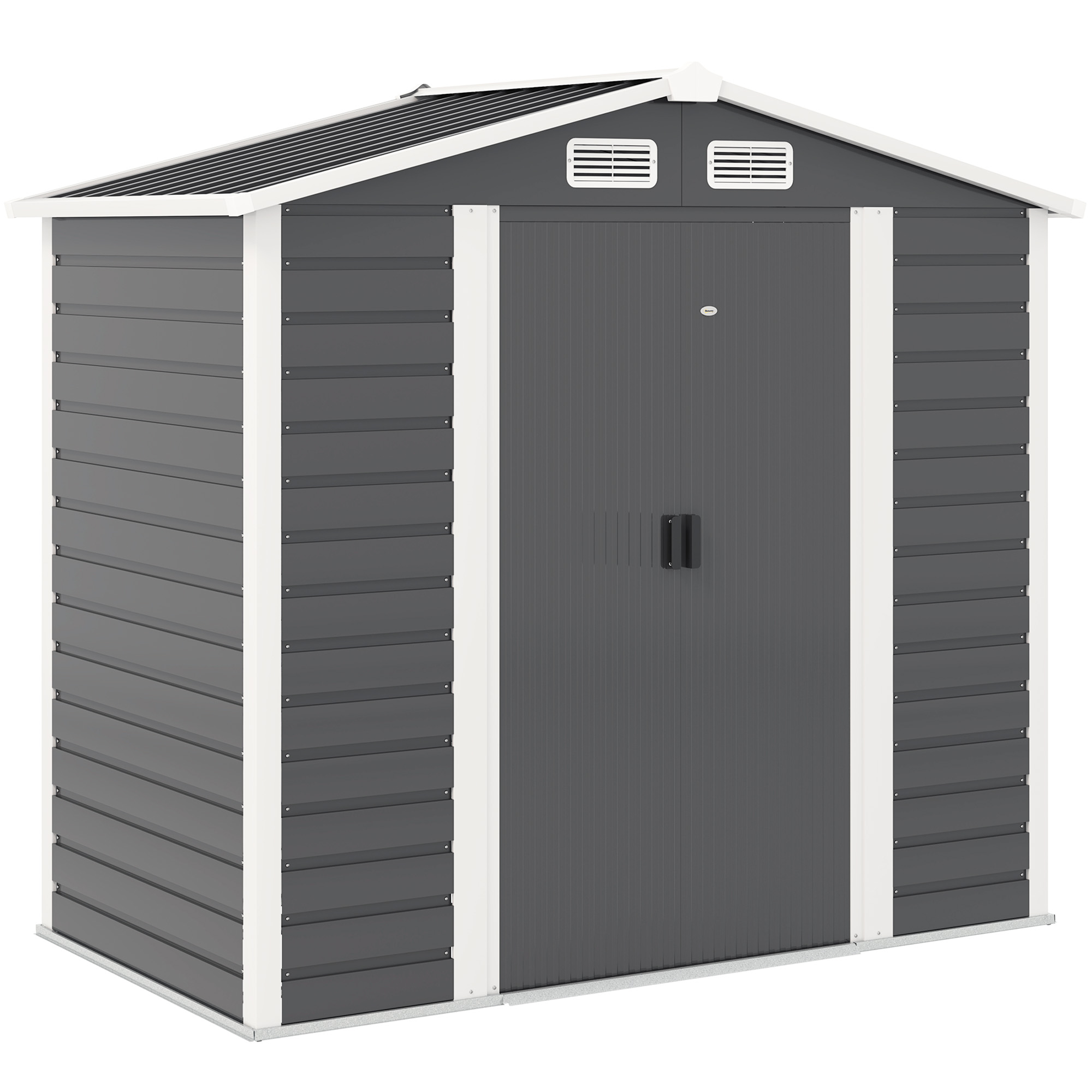 Outsunny Caseta de Jardín Metálica Cobertizo Exterior 213x120x166/194 cm Base Refuerzo Puertas Correderas y Ventilaciones Gris Oscuro | Aosom España