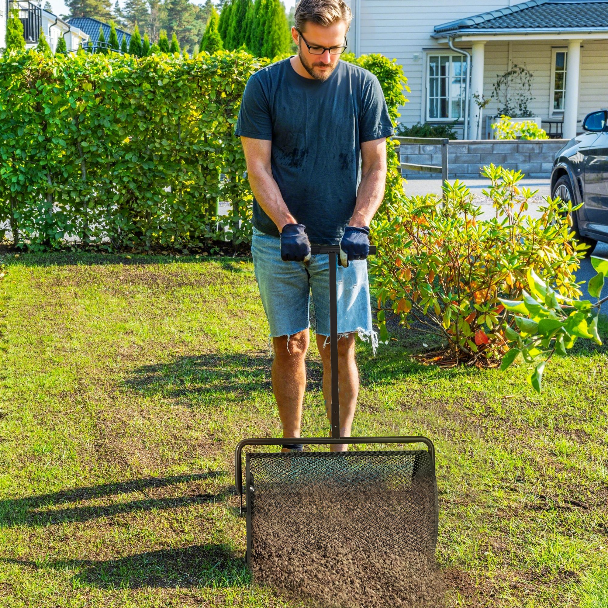 Outsunny Kompoststreuer 300L 61x40cm Düngerstreuer Rasen Garten Gartenstreu günstig online kaufen