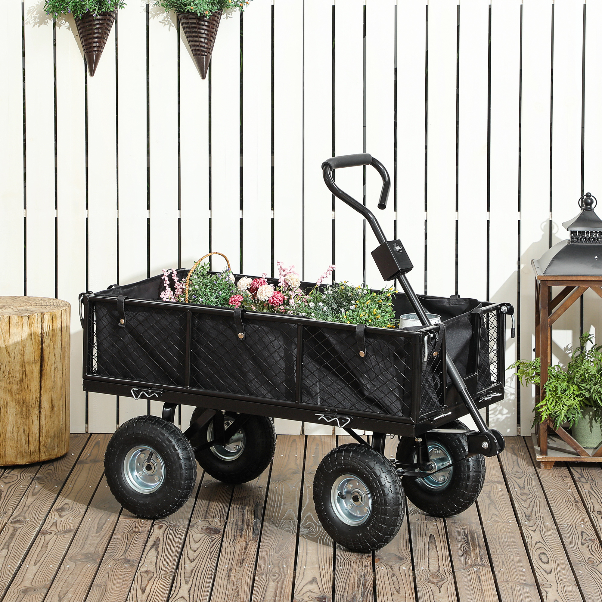 Outsunny Werkplaatswagen met Opbergmand en Wielen - Verrijdbare Werkwagen met Draaibare Zitting - Tuinwerkstoel voor Kleine Tuingereedschappen - Staal - Groen