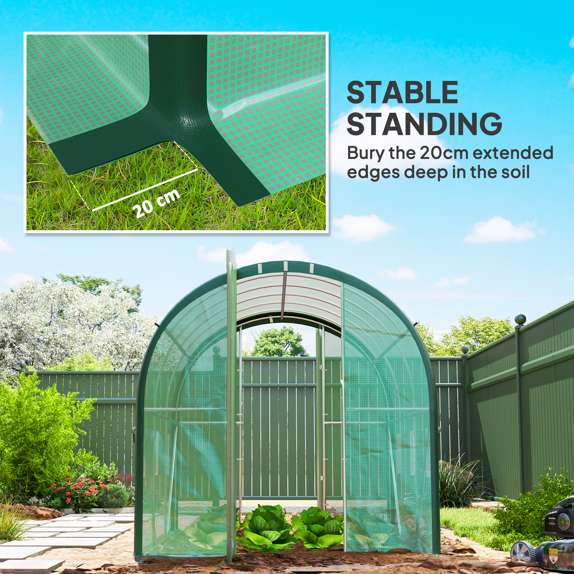 Outsunny 3 x 2(m) Polytunnel Greenhouse, with Windows and Doors Green 8