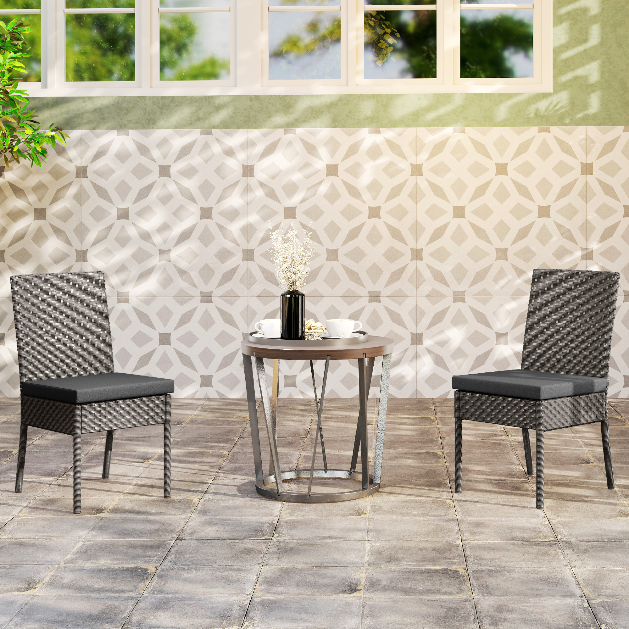 Outsunny Set of Two Armless Rattan Garden Chairs - Dark Grey