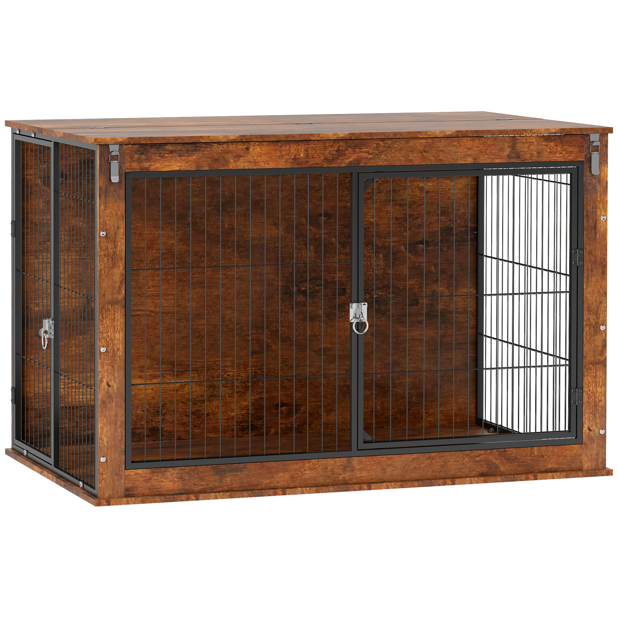 PawHut Dog Crate Furniture with Openable Top, Two Doors, for Large Dogs, Rustic Brown